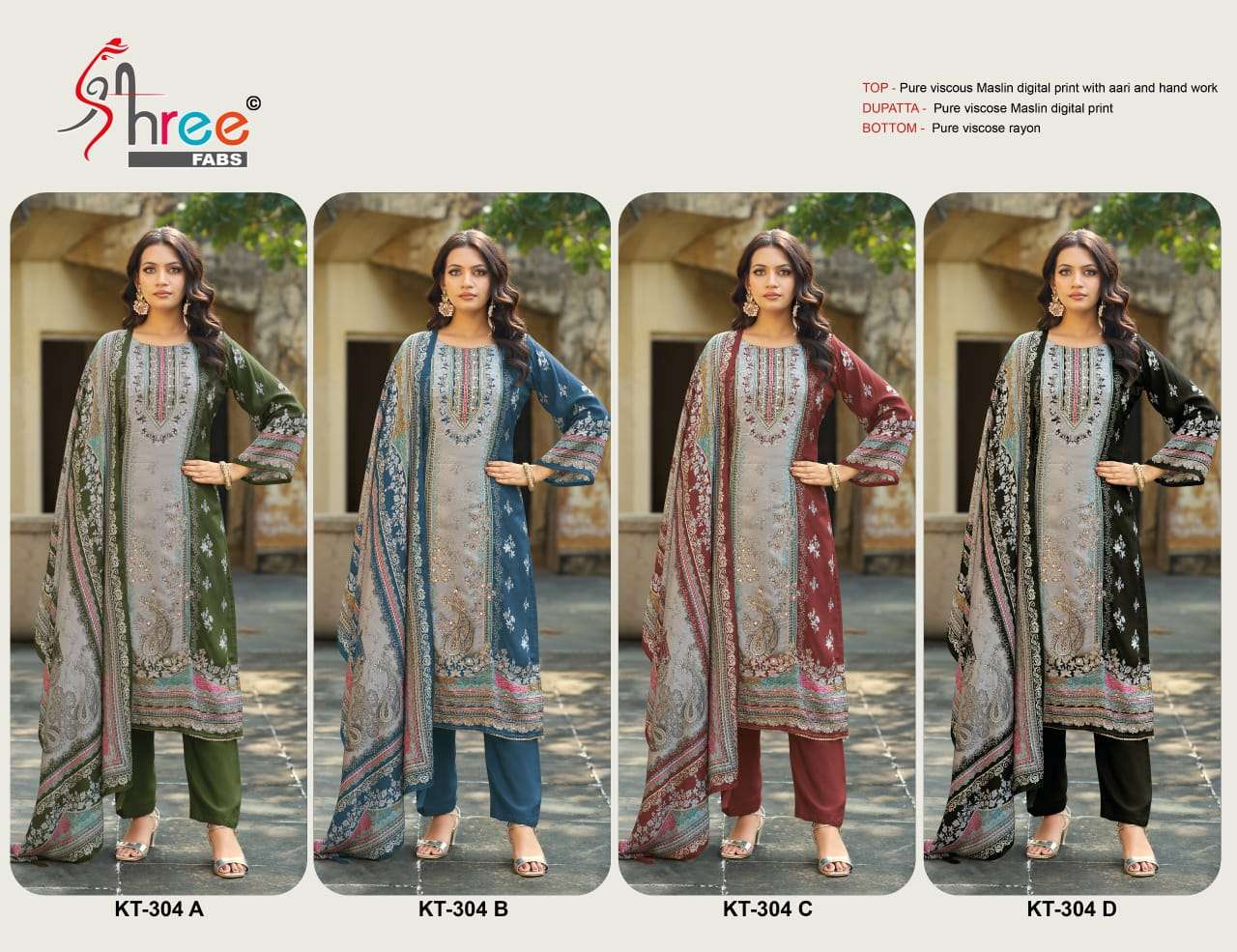 SHREE FABS KT 304 VISCOSE DIGITAL PRINT WITH DESIGNER WORK SUIT
