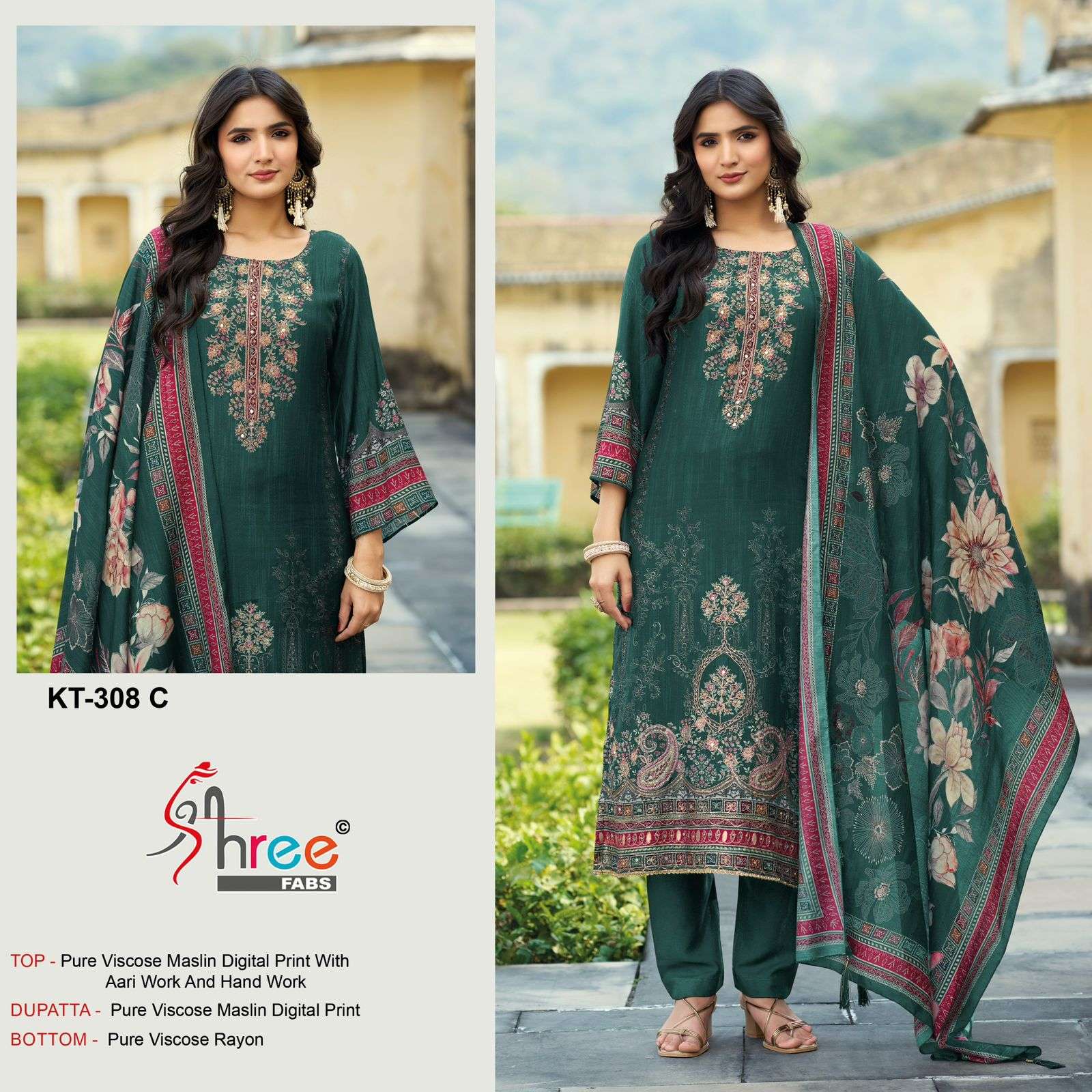 SHREE FABS KT 308 VISCOSE DIGITAL PRINT WITH EMBROIDERY DESIGNER WORK SUIT