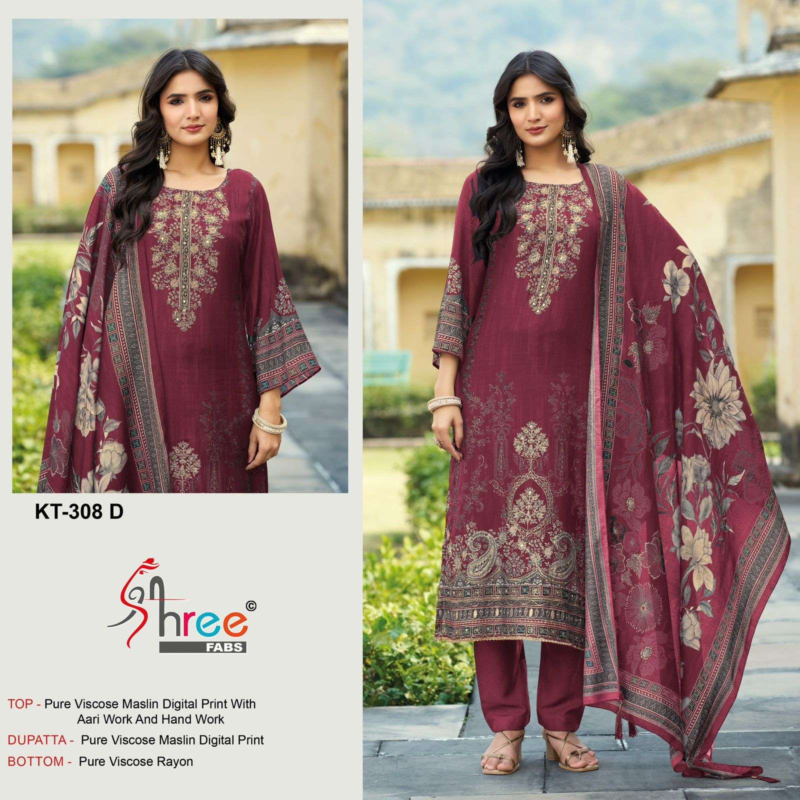 SHREE FABS KT 308 VISCOSE DIGITAL PRINT WITH EMBROIDERY DESIGNER WORK SUIT