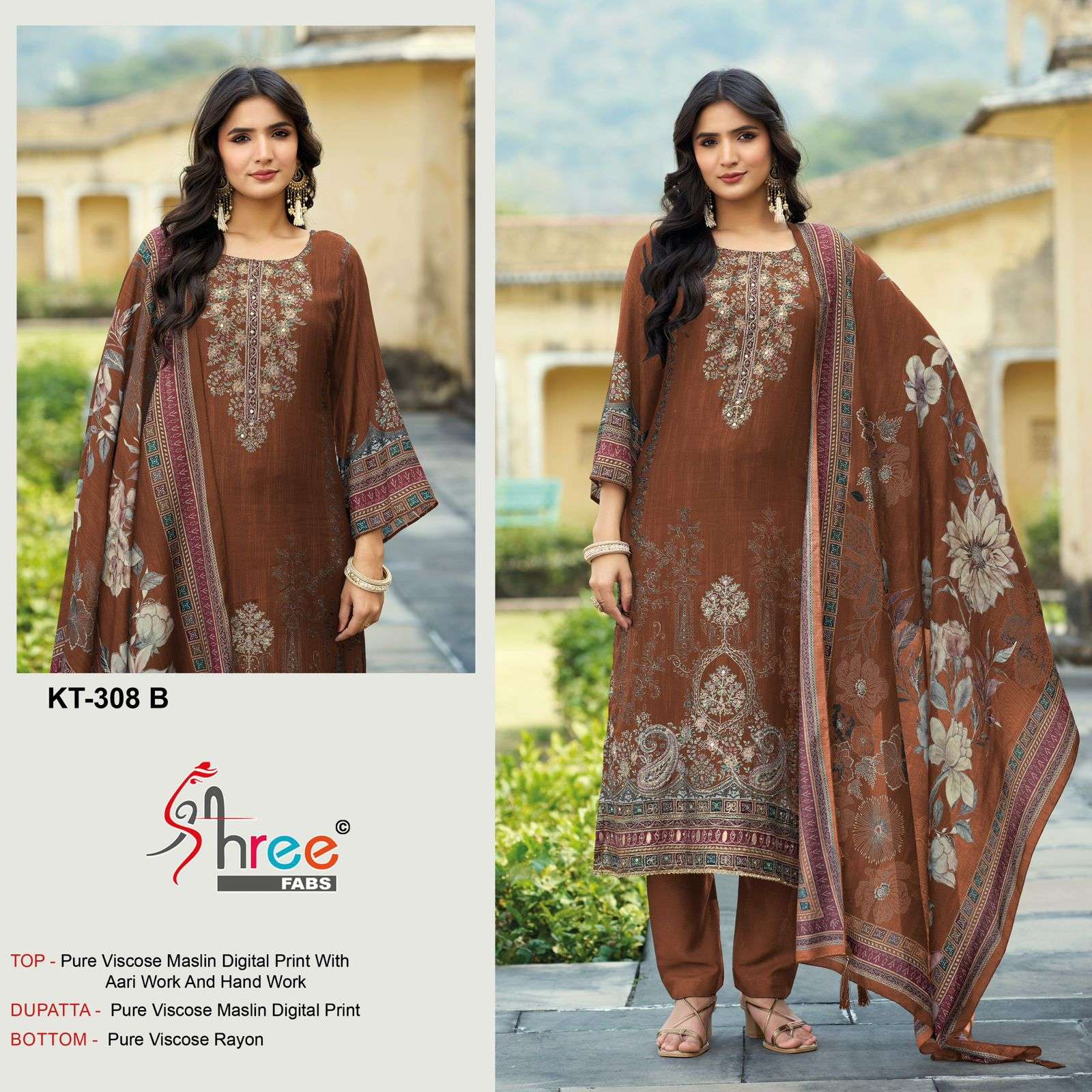 SHREE FABS KT 308 VISCOSE DIGITAL PRINT WITH EMBROIDERY DESIGNER WORK SUIT