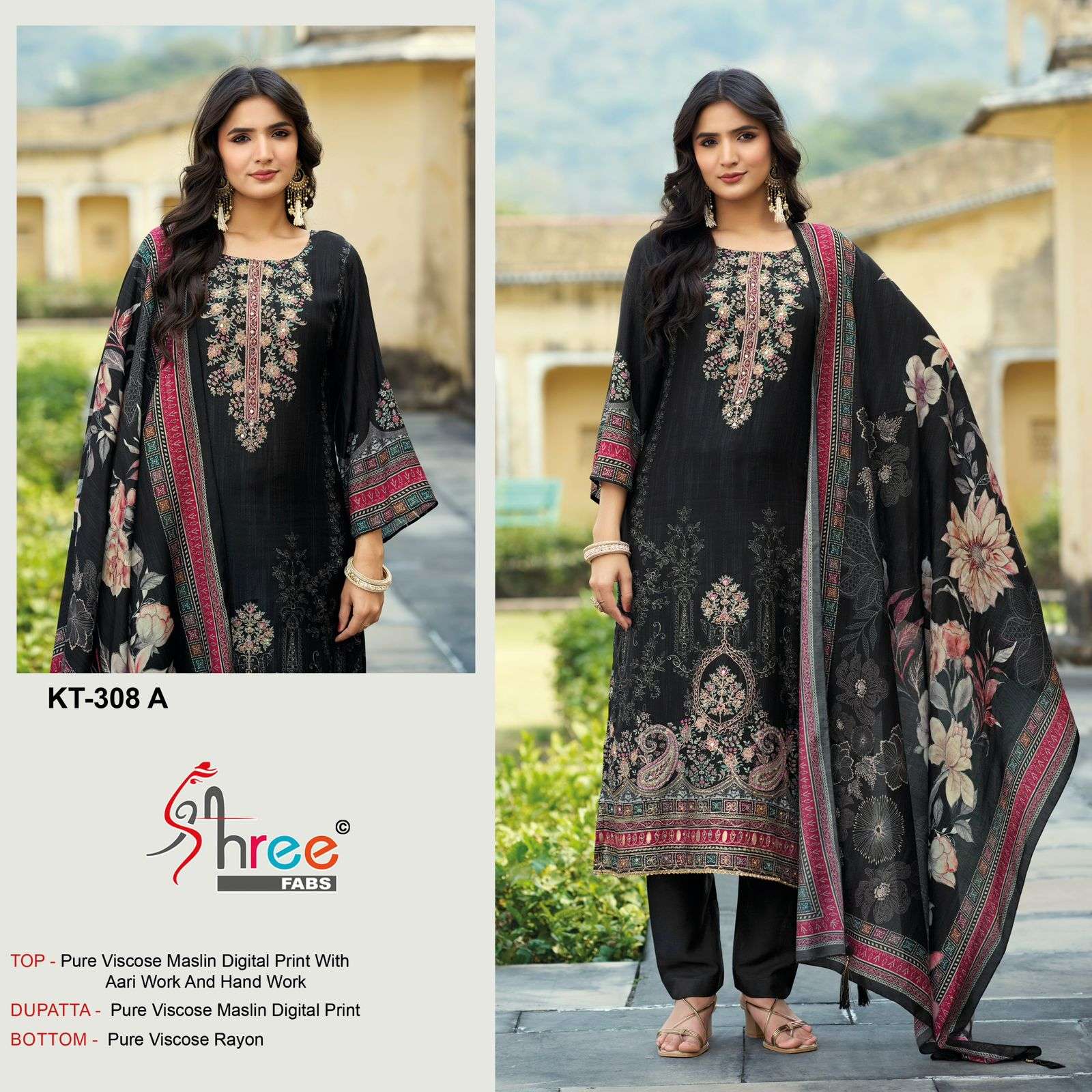 SHREE FABS KT 308 VISCOSE DIGITAL PRINT WITH EMBROIDERY DESIGNER WORK SUIT