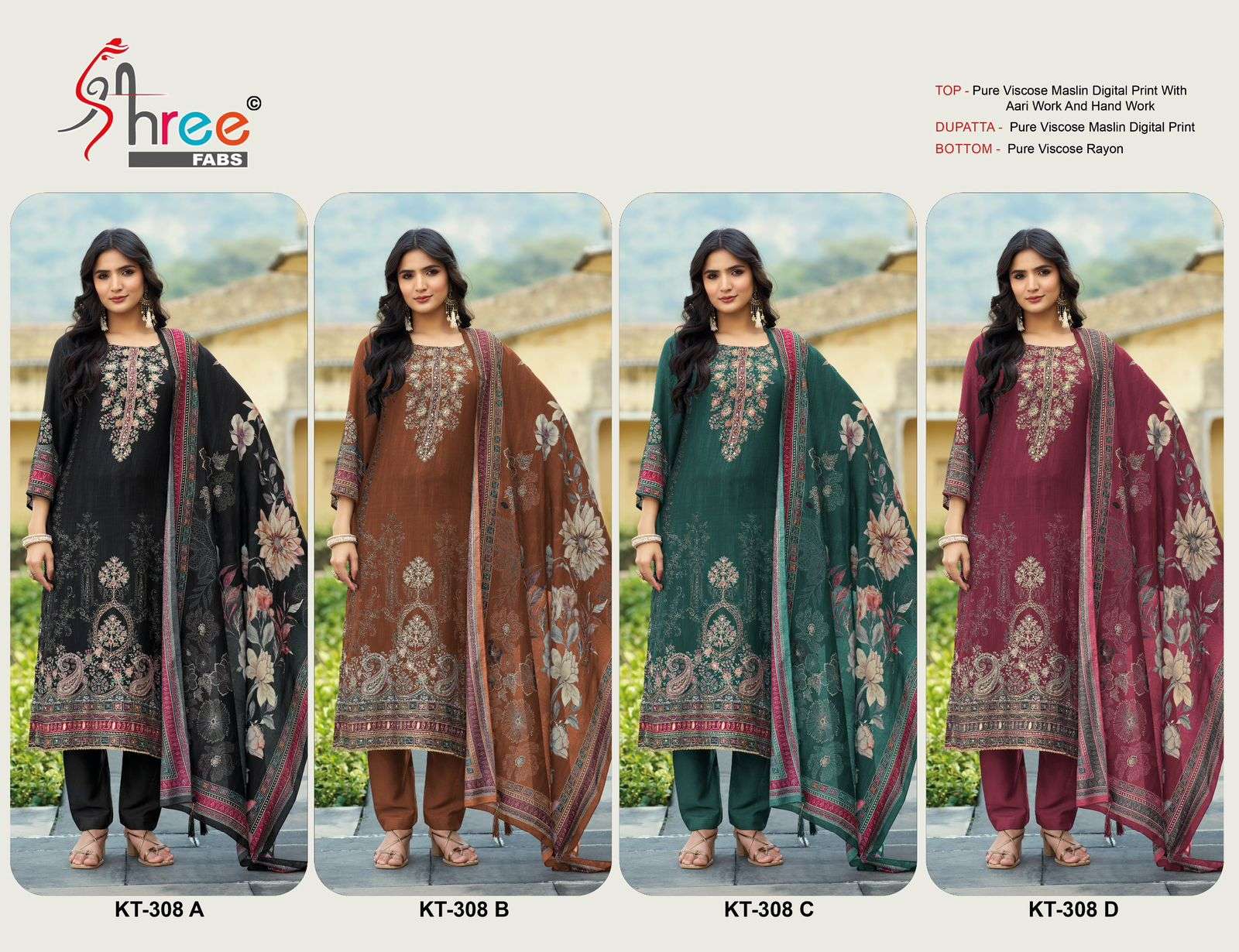 SHREE FABS KT 308 VISCOSE DIGITAL PRINT WITH EMBROIDERY DESIGNER WORK SUIT