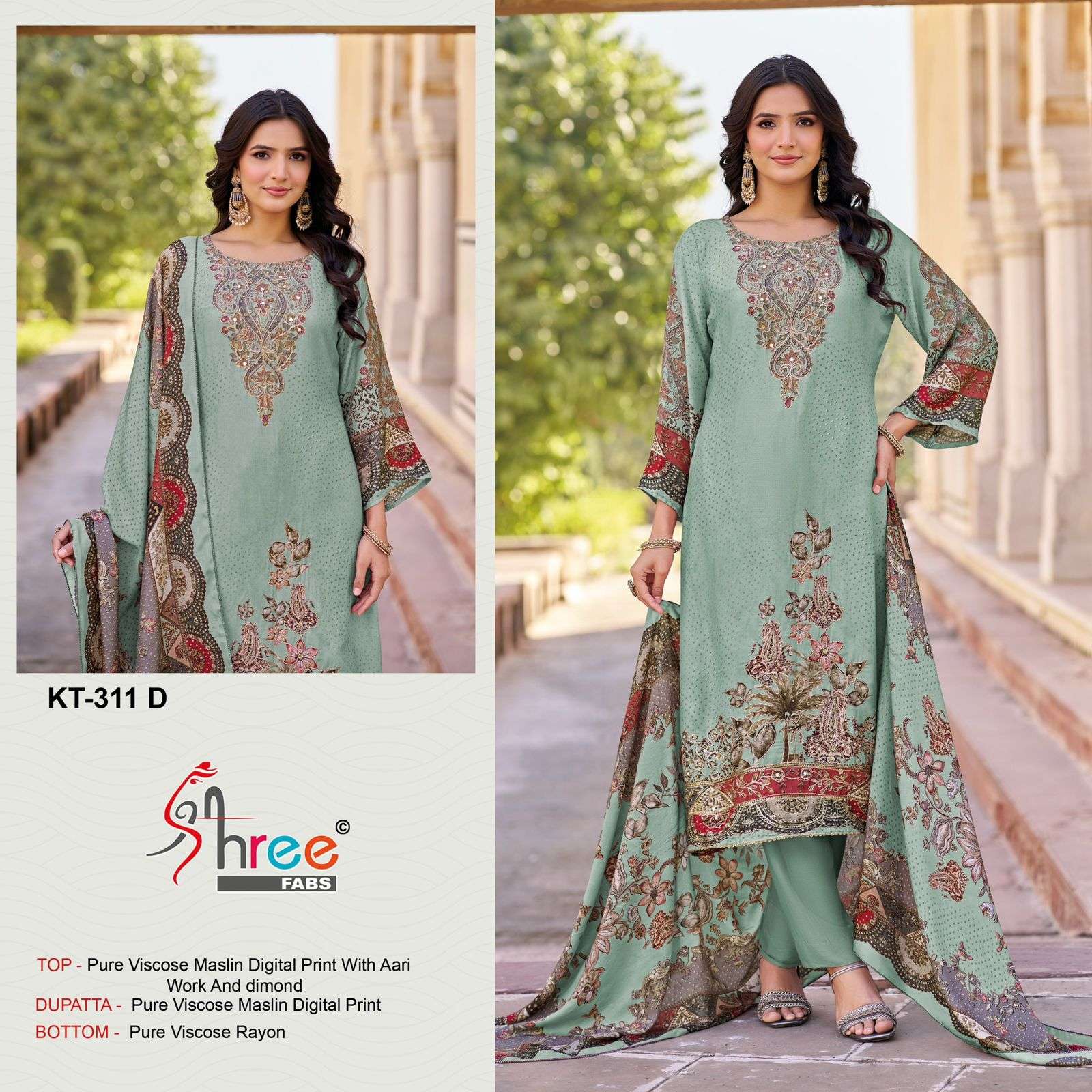 SHREE FABS KT 311 VISCOSE DIGITAL PRINT WITH EMBROIDERY DESIGNER WORK SUIT