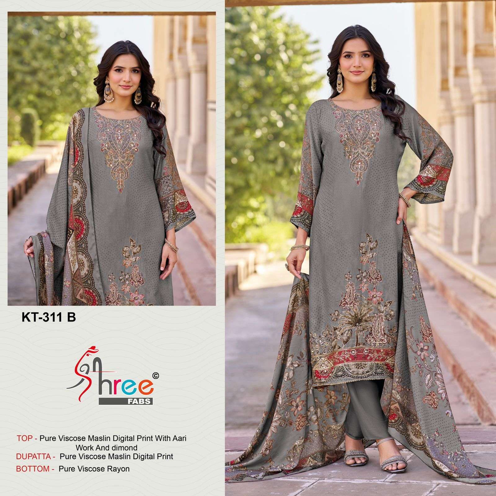 SHREE FABS KT 311 VISCOSE DIGITAL PRINT WITH EMBROIDERY DESIGNER WORK SUIT