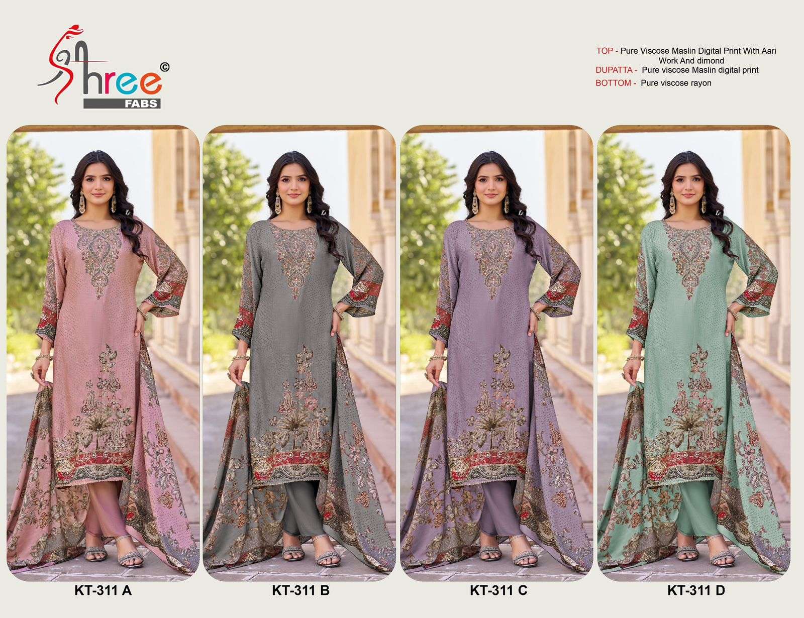 SHREE FABS KT 311 VISCOSE DIGITAL PRINT WITH EMBROIDERY DESIGNER WORK SUIT