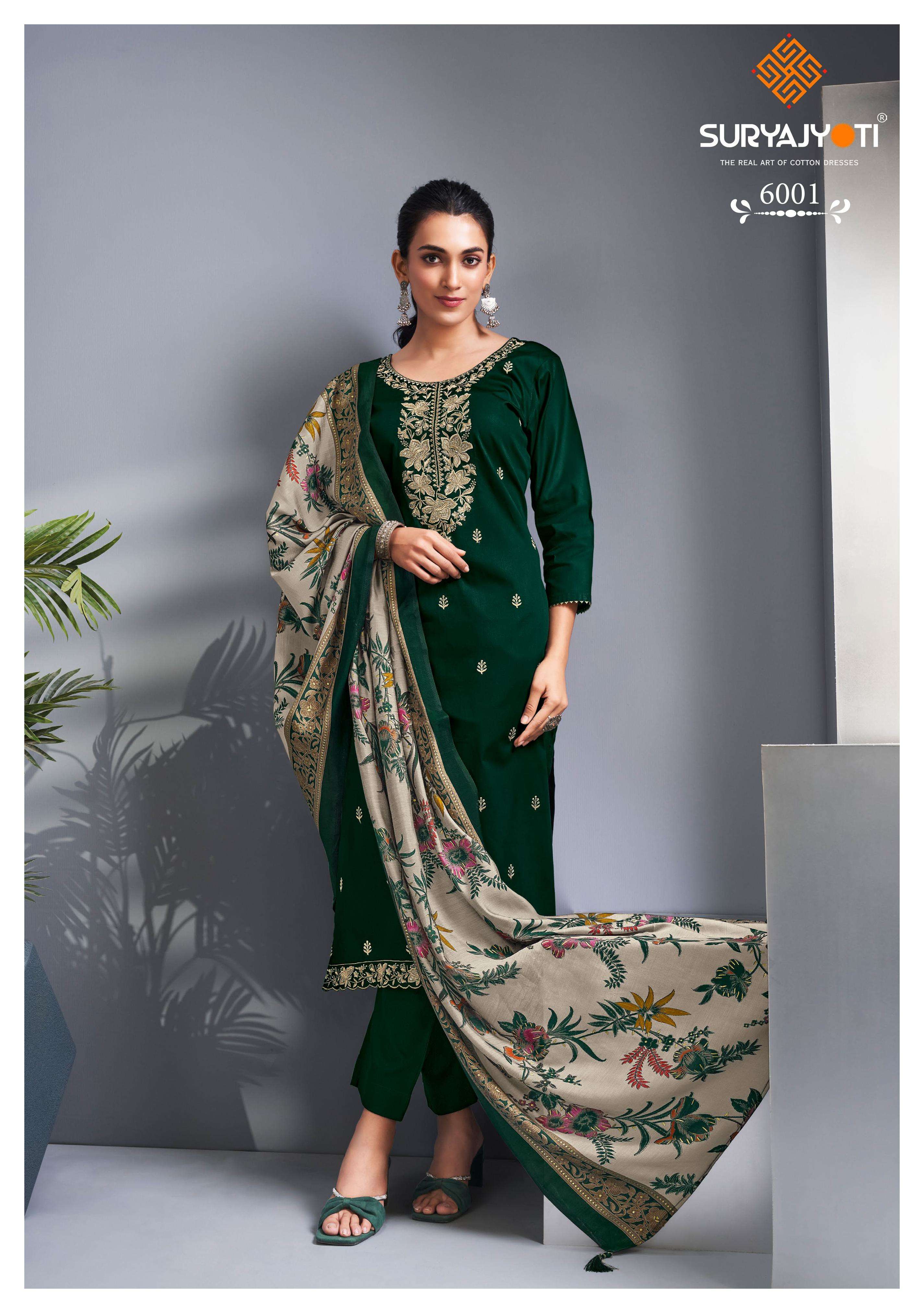 SURYAJYOTI PASHAN VOL 6 JAM SATIN PRINT WITH FANCY EMBROIDERY WORK SUIT