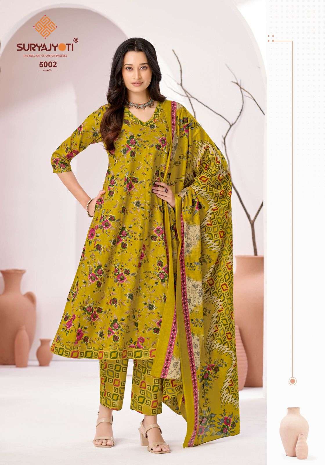 SURYAJYOTI RASHMIKA VOL 5 COTTON ANARKALI STYLE KURTI BOTTOM AND DUPATTA 