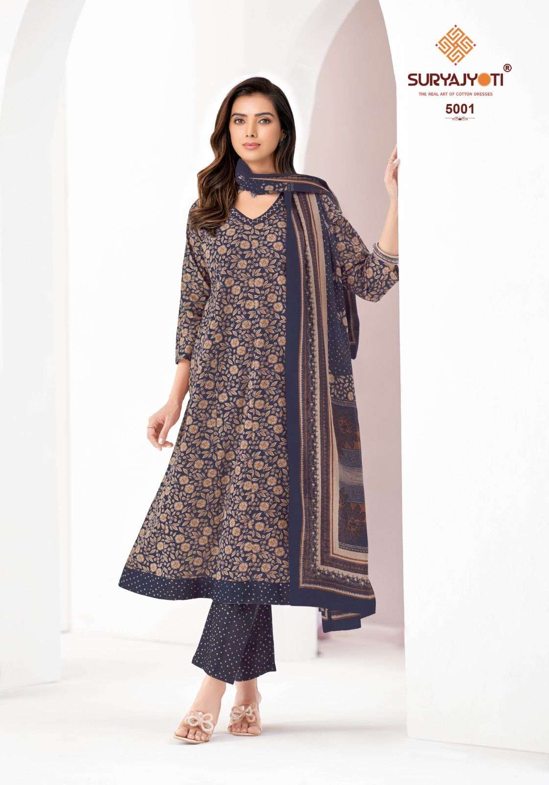SURYAJYOTI RASHMIKA VOL 5 COTTON ANARKALI STYLE KURTI BOTTOM AND DUPATTA 