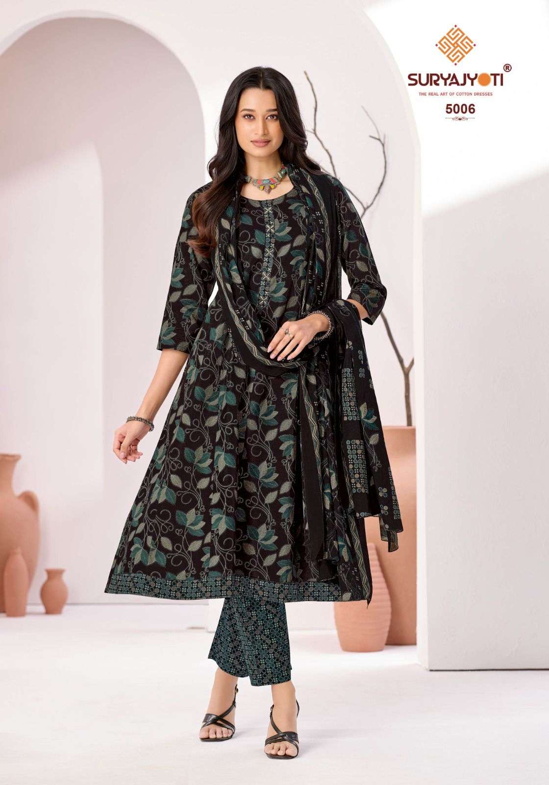 SURYAJYOTI RASHMIKA VOL 5 COTTON ANARKALI STYLE KURTI BOTTOM AND DUPATTA 