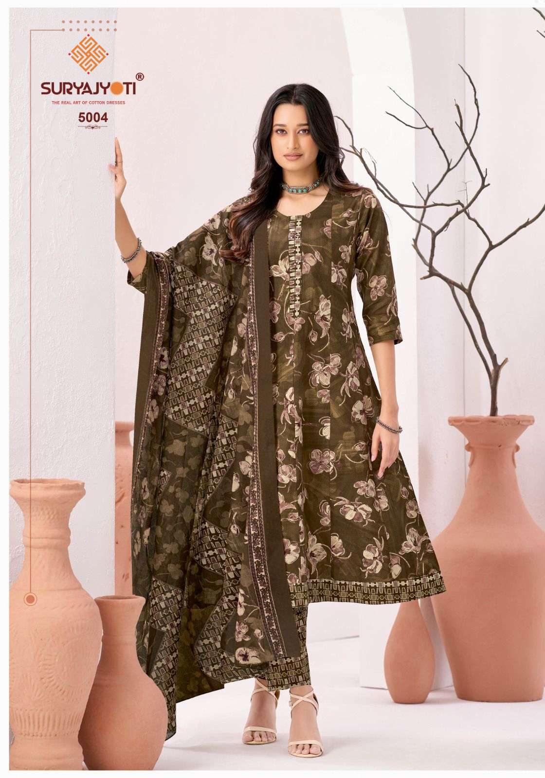SURYAJYOTI RASHMIKA VOL 5 COTTON ANARKALI STYLE KURTI BOTTOM AND DUPATTA 