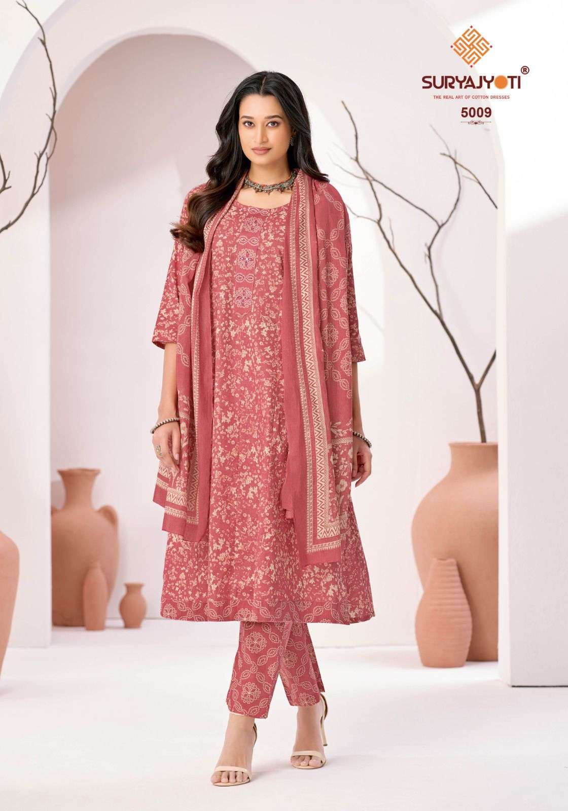 SURYAJYOTI RASHMIKA VOL 5 COTTON ANARKALI STYLE KURTI BOTTOM AND DUPATTA 