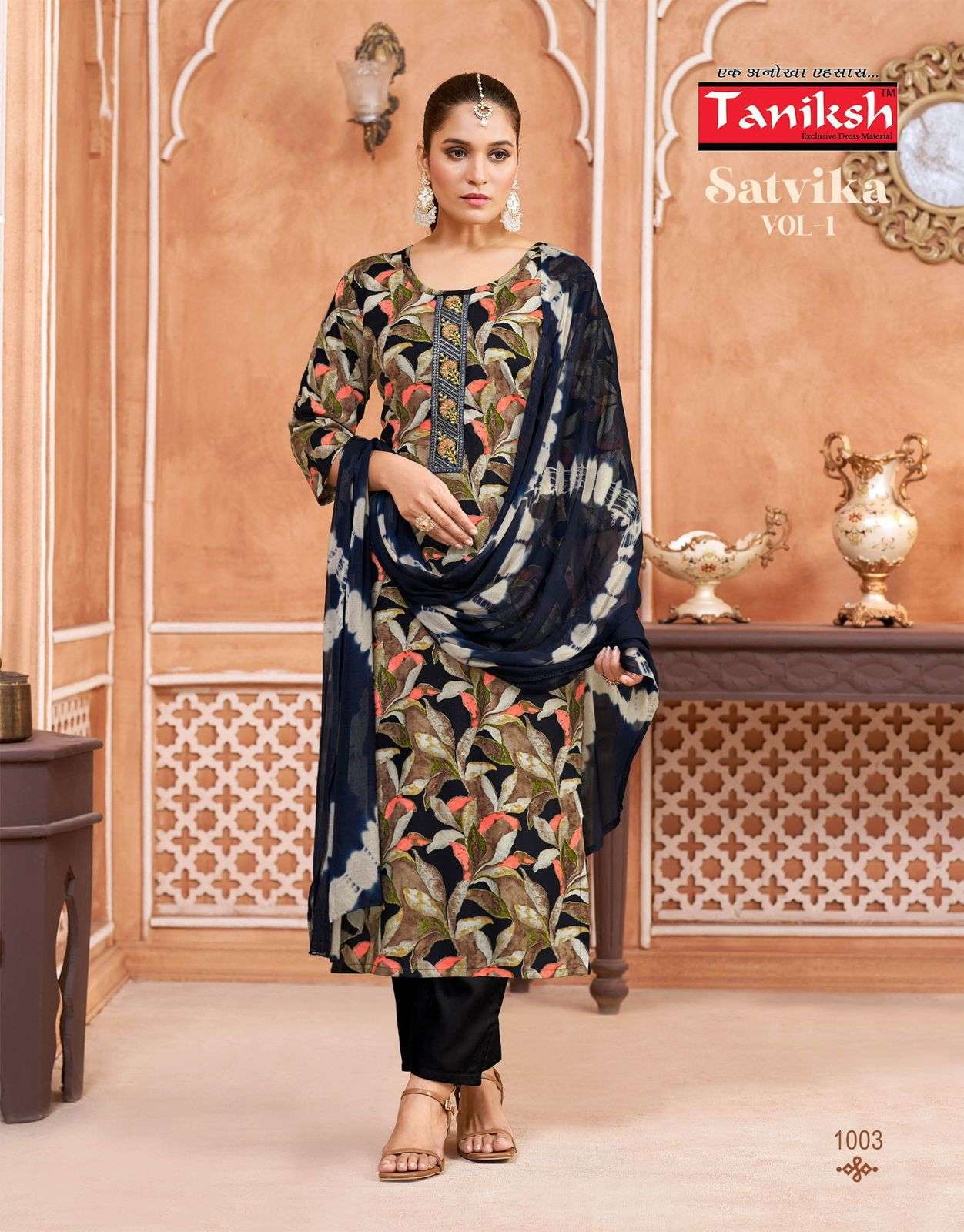 TANIKSH SATVIKA VOL 1 RAYON FANCY PRINT KURTI BOTTOM AND DUPATTA 