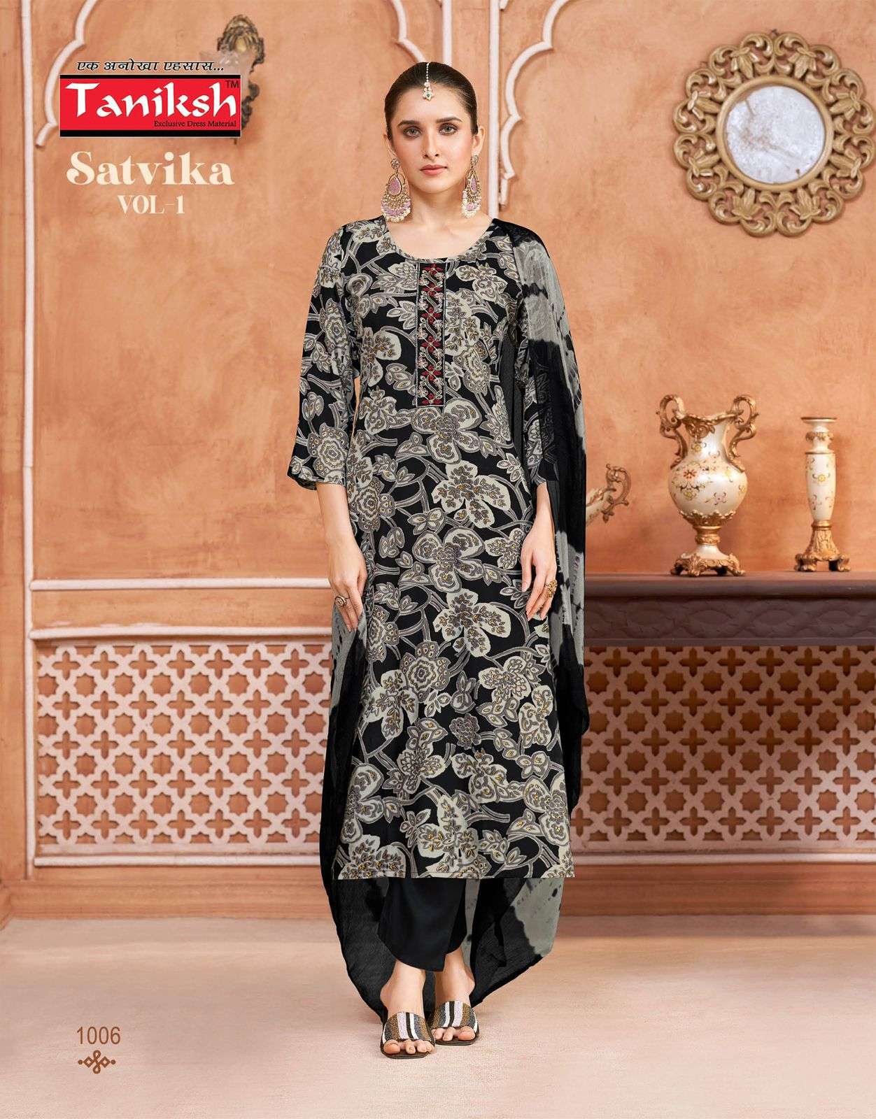 TANIKSH SATVIKA VOL 1 RAYON FANCY PRINT KURTI BOTTOM AND DUPATTA 