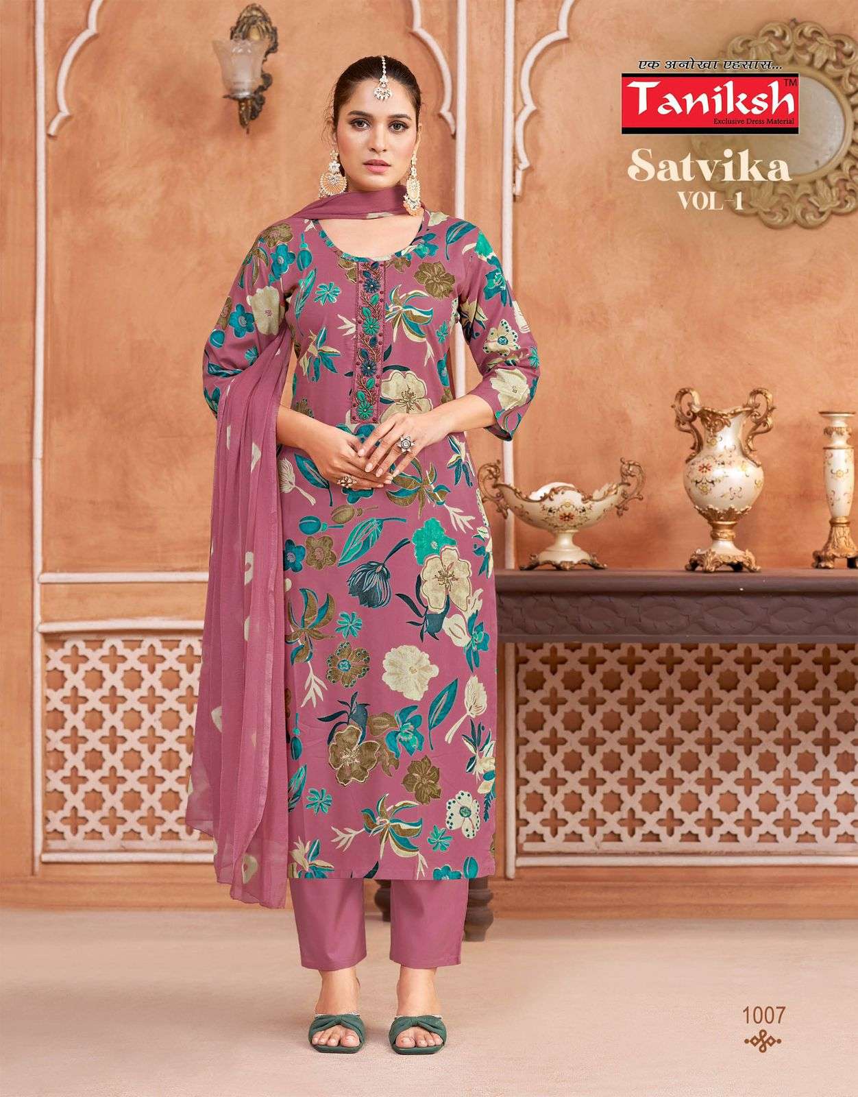 TANIKSH SATVIKA VOL 1 RAYON FANCY PRINT KURTI BOTTOM AND DUPATTA 