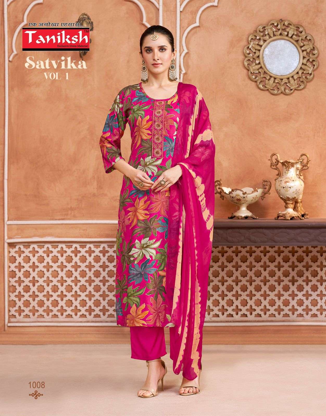 TANIKSH SATVIKA VOL 1 RAYON FANCY PRINT KURTI BOTTOM AND DUPATTA 