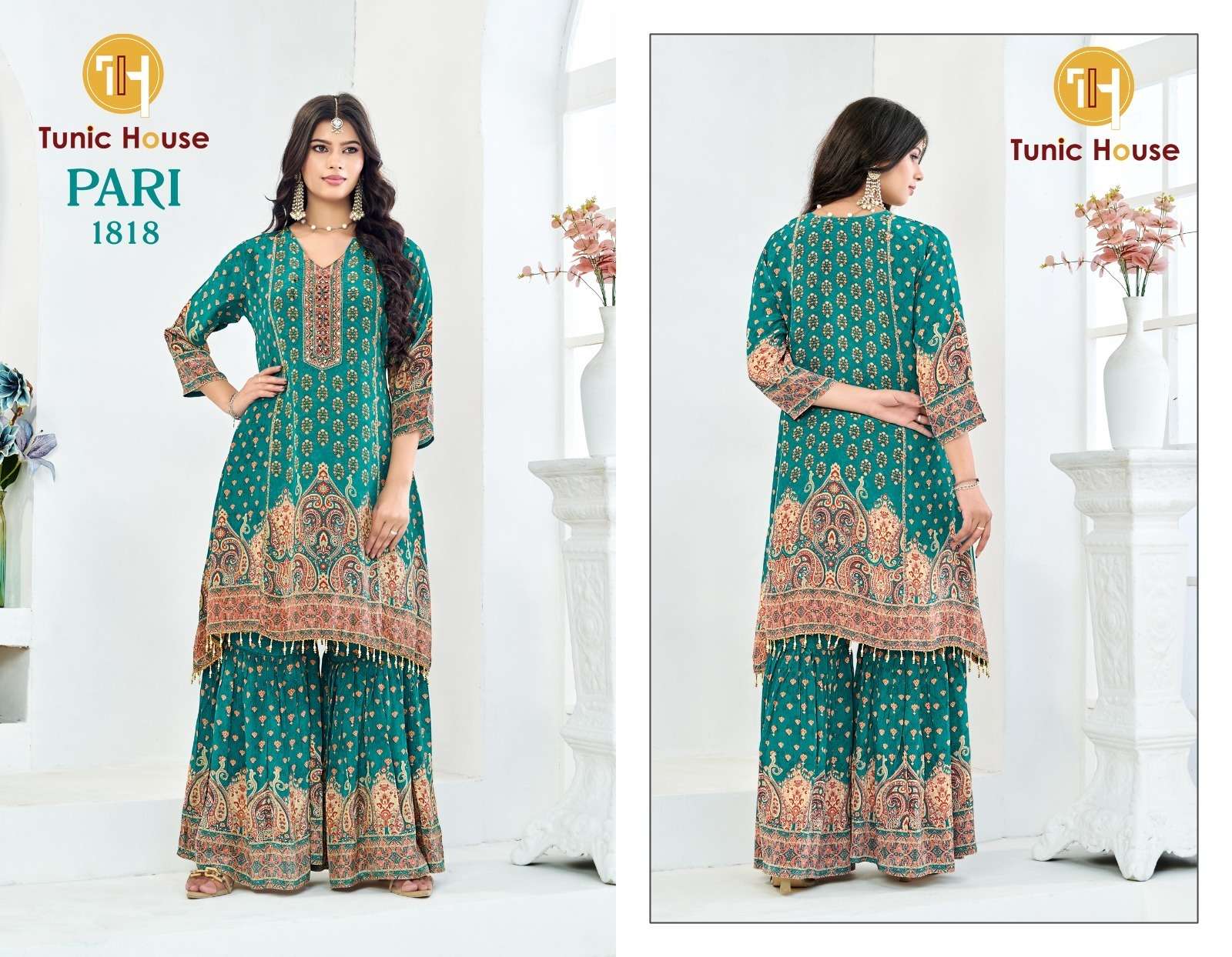 TUNIC HOUSE PARI DIGITAL PRINT DESIGNER KURTI WITH SHARARA PAIR