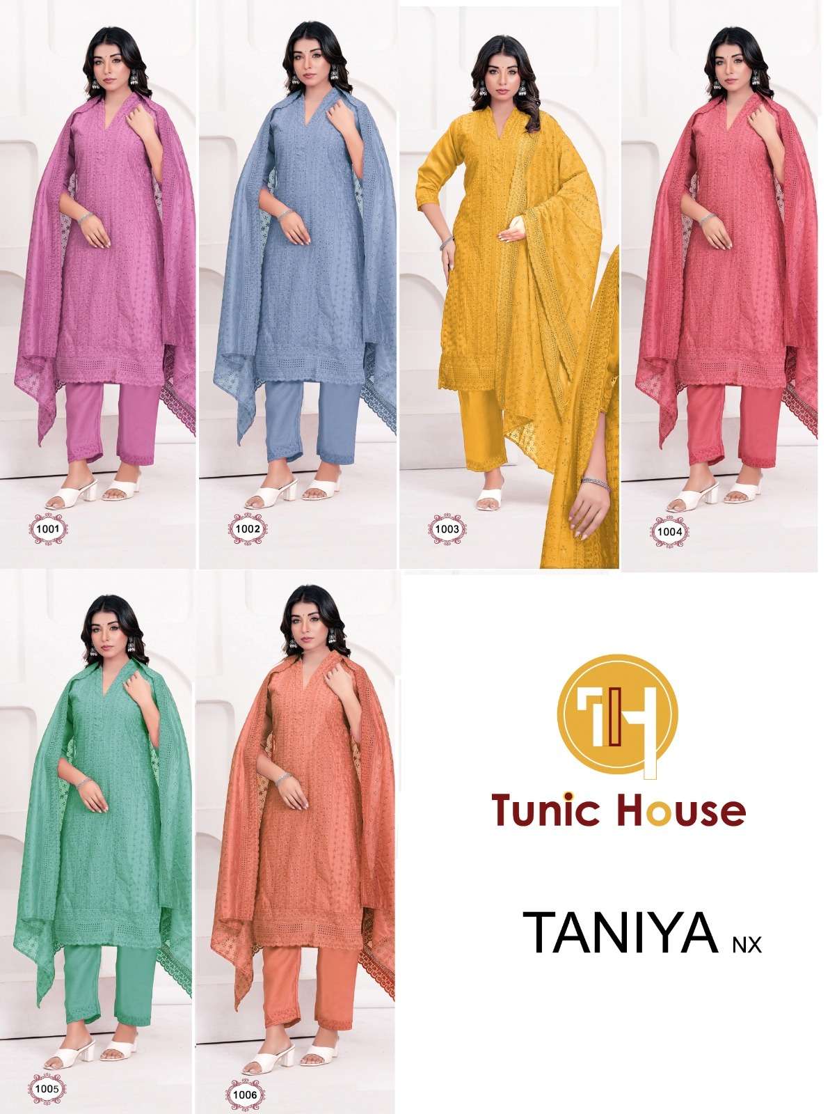 TUNIC HOUSE TANIYA CHANDERI SILK WITH LUCKNOWI WORKS KURTI BOTTOM AND DUPATTA 