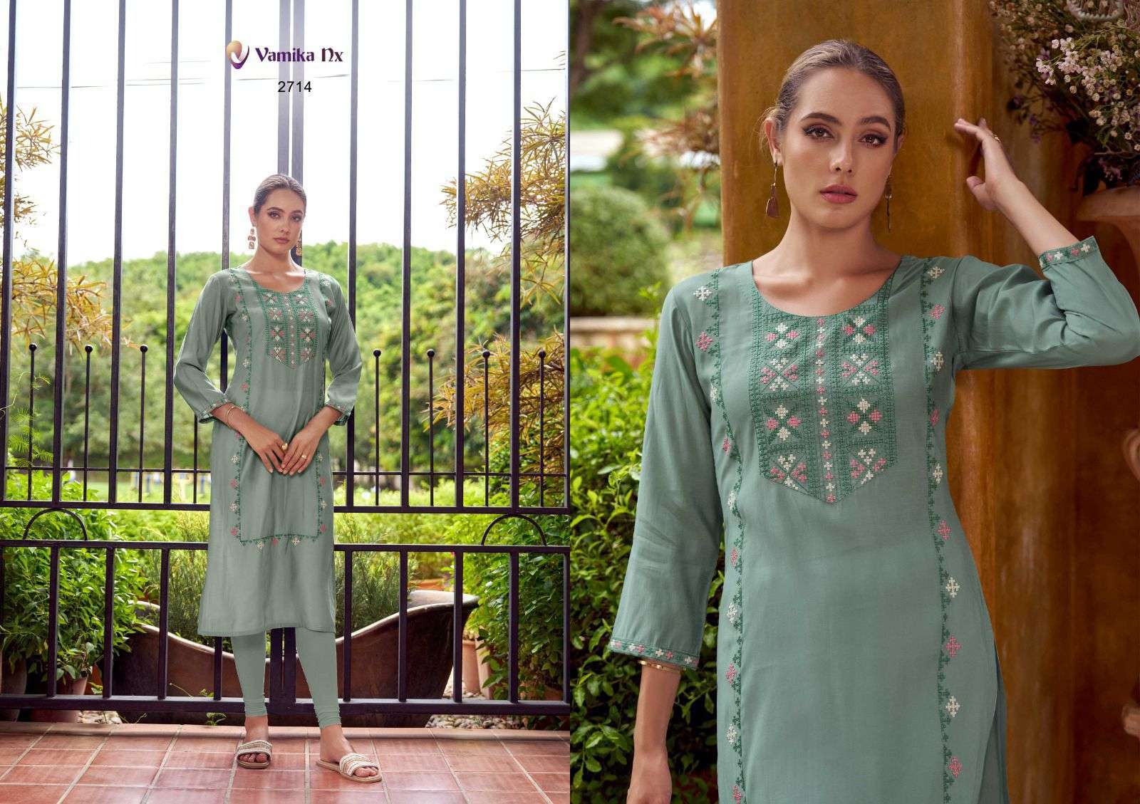 VAMIKA NX MELODY CHANDERI SILK KURTI WITH PANT PAIR 