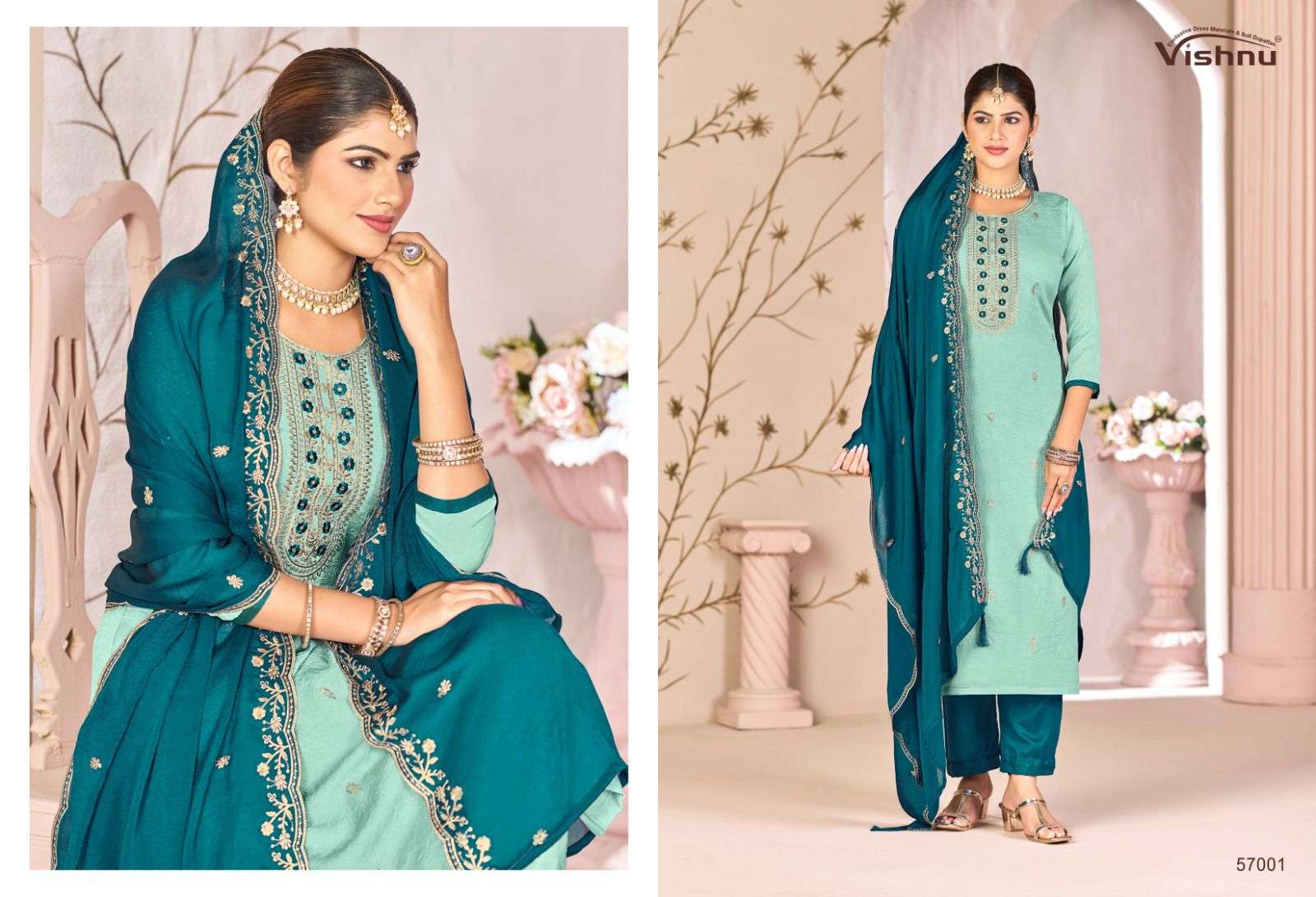 VISHNU IMPEX SIMRAN CRUSH FABRIC FANCY SWAROVSKI WORK SUIT