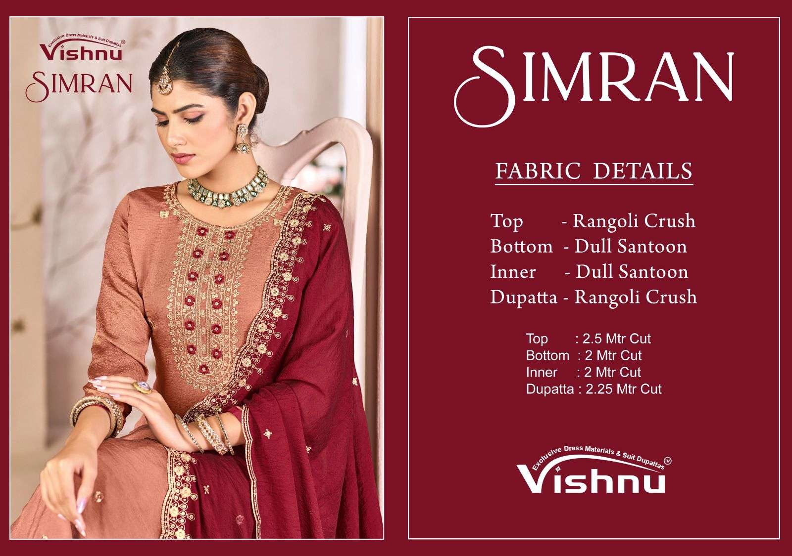 VISHNU IMPEX SIMRAN CRUSH FABRIC FANCY SWAROVSKI WORK SUIT