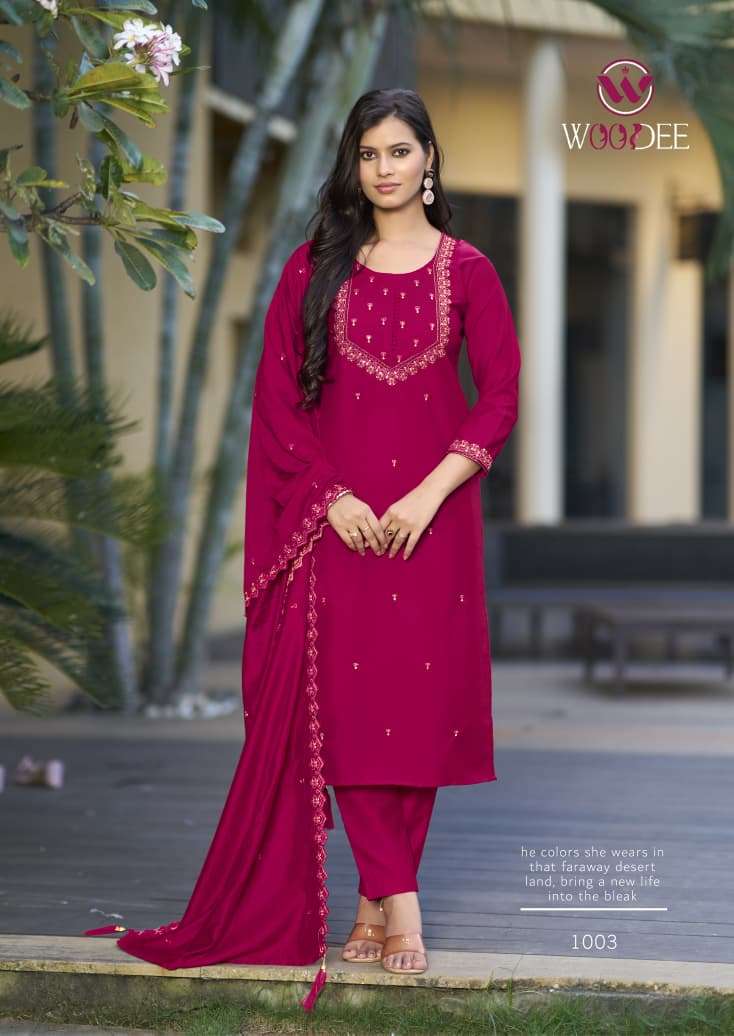 WOODEE SAJANI VISCOSE FANCY EMBROIDERIES WORK LADIES 3PCS COLLECTION 