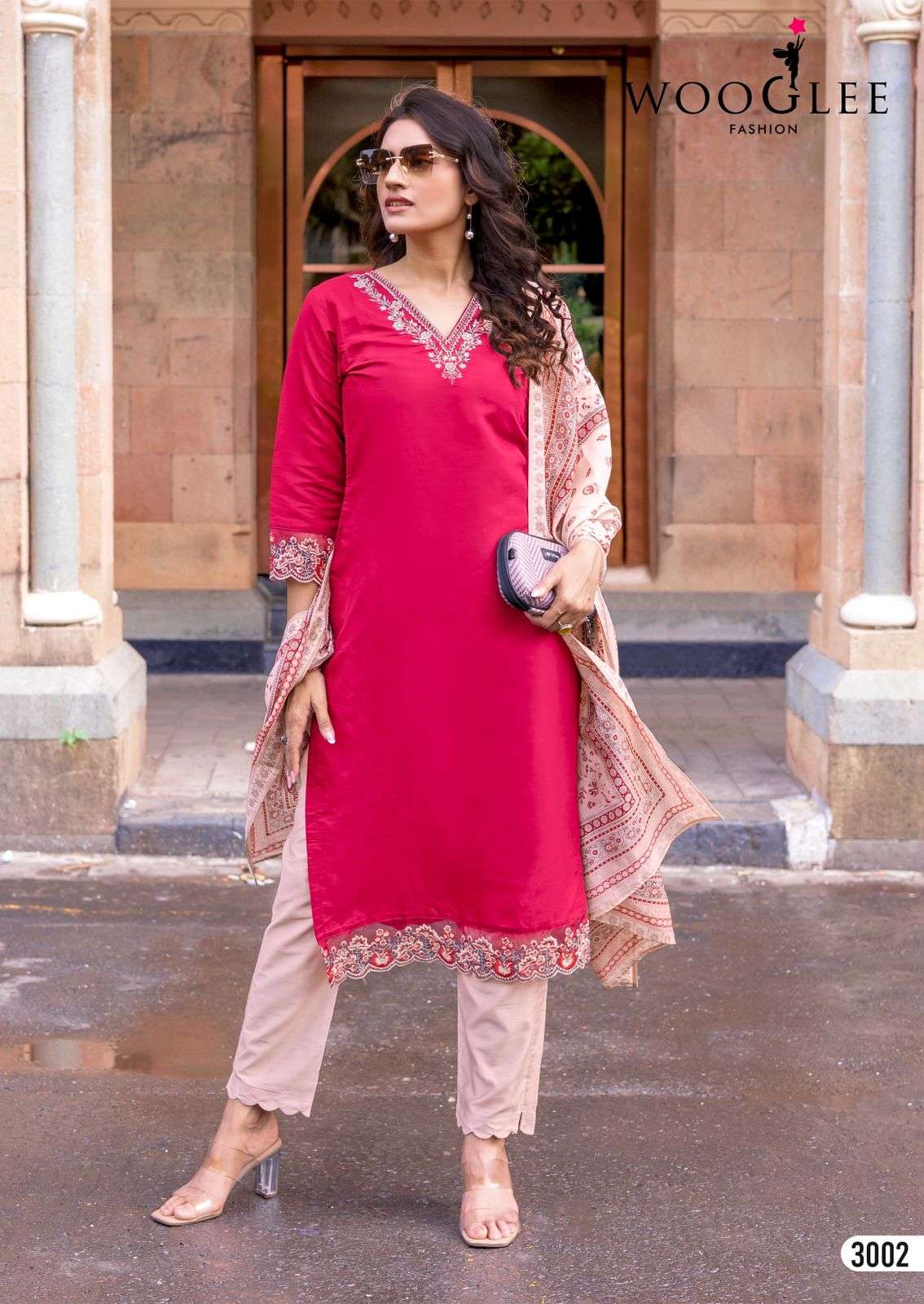 WOOGLEE RAJRANI VISCOSE EMBROIDERY DESIGNER WORK 3PIECE SET COLLECTION 