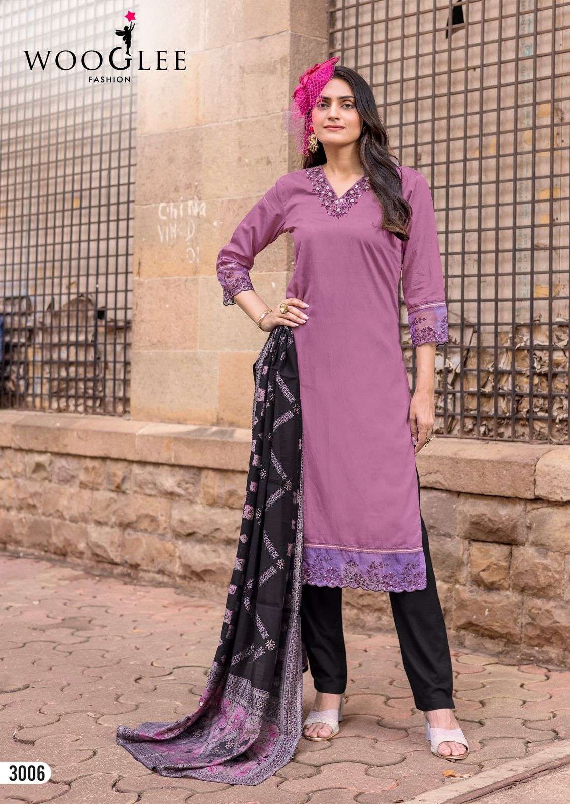 WOOGLEE RAJRANI VISCOSE EMBROIDERY DESIGNER WORK 3PIECE SET COLLECTION 