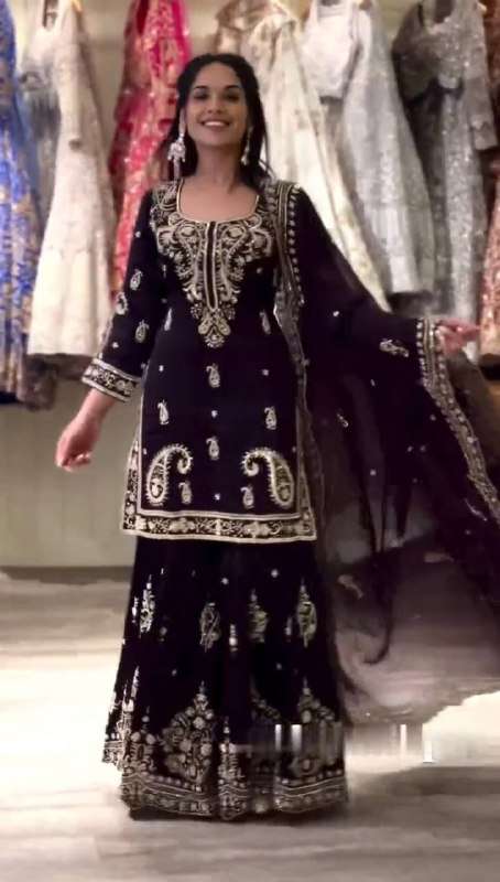 WW 1239 GEORGETTE HEAVY EMBROIDERY DESIGNER SHARARA SUIT