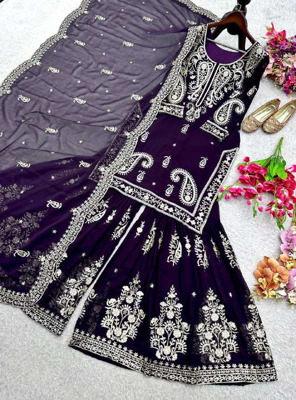 WW 1239 GEORGETTE HEAVY EMBROIDERY DESIGNER SHARARA SUIT
