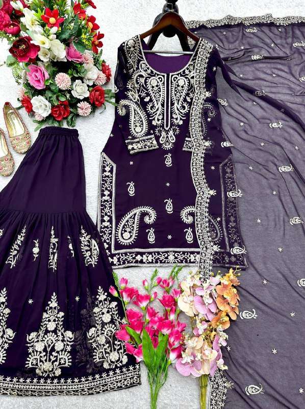 WW 1239 GEORGETTE HEAVY EMBROIDERY DESIGNER SHARARA SUIT