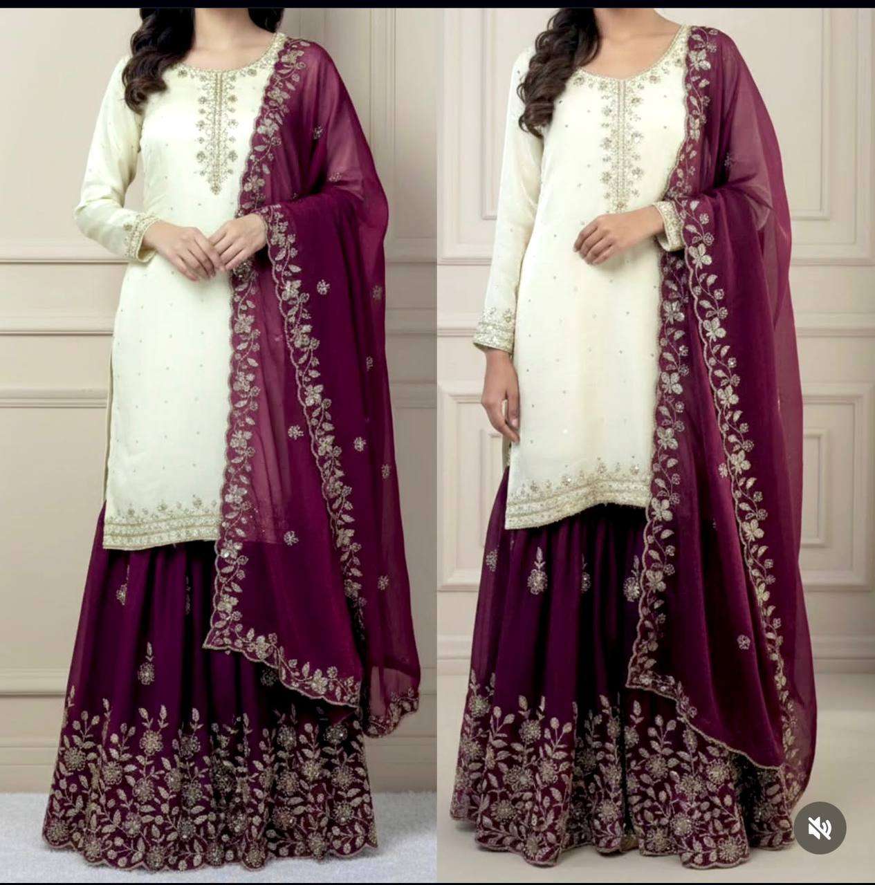 WW 6003 SILK DESIGNER PARTY WEAR SHARARA SUIT