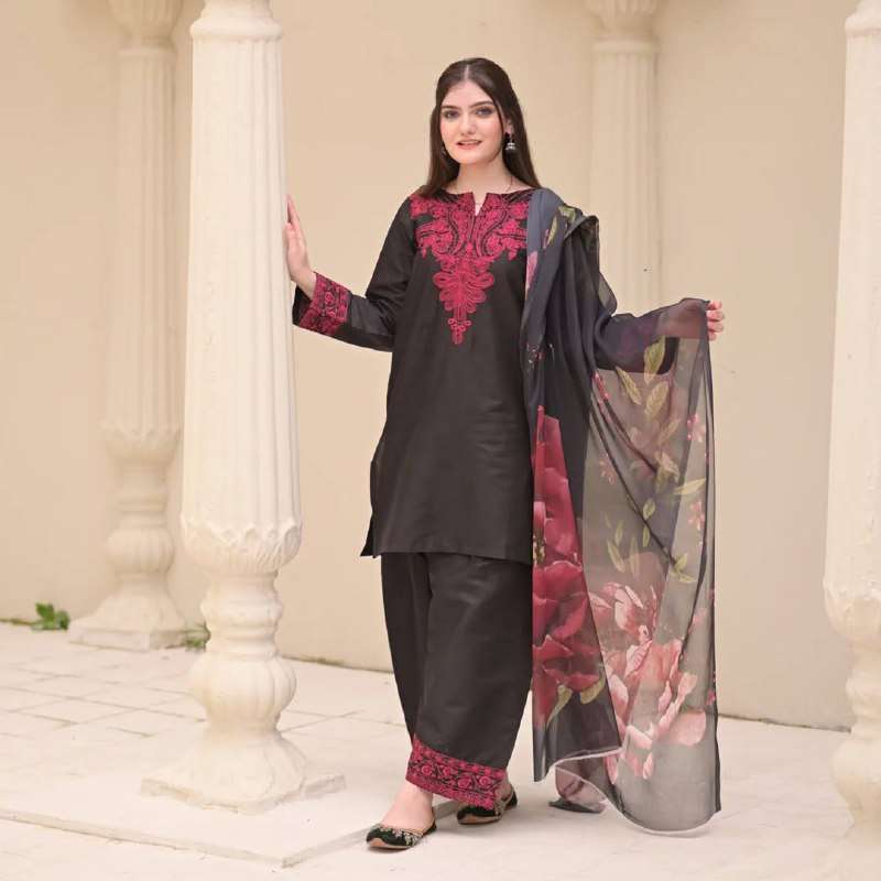 ZF 435 SILK WITH FANCY EMBROIDERIES WORK LADIES SUIT