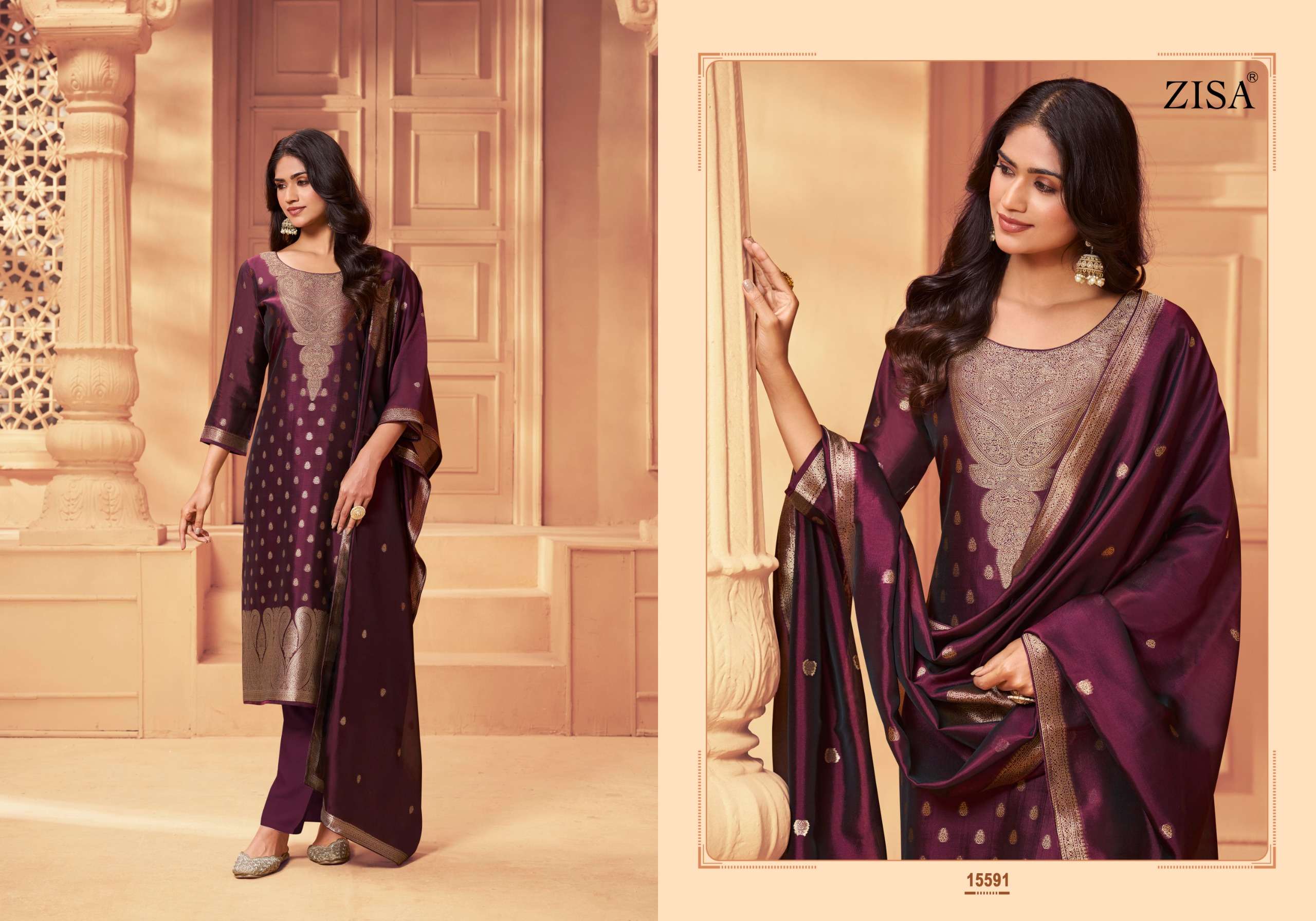ZISA SILKY VOL 6 JACQUARD DESIGNER WORK LADIES SUIT