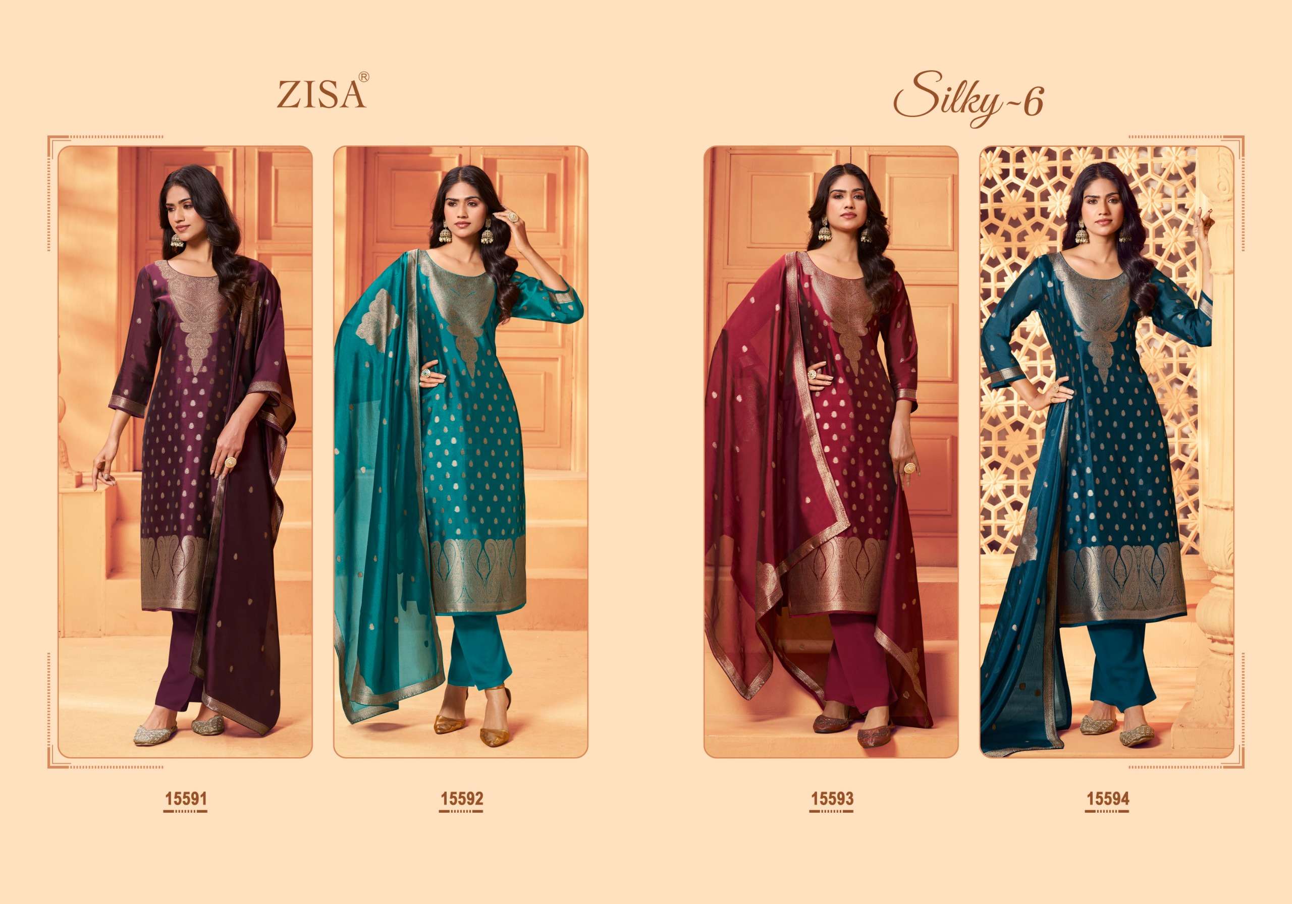 ZISA SILKY VOL 6 JACQUARD DESIGNER WORK LADIES SUIT