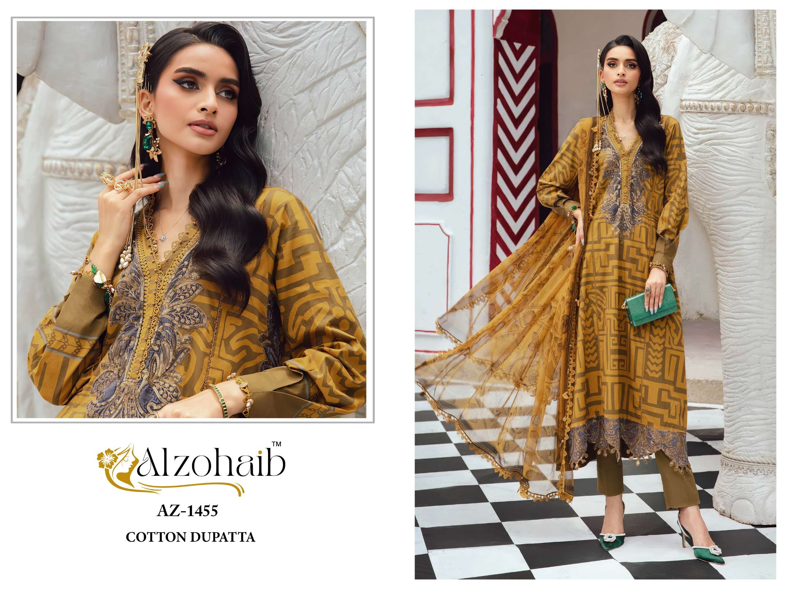 AL ZOHAIB D NO  1454 TO 1455 COTTON PATCH EMBROIDERY WORK SALWAR KAMEEZ 