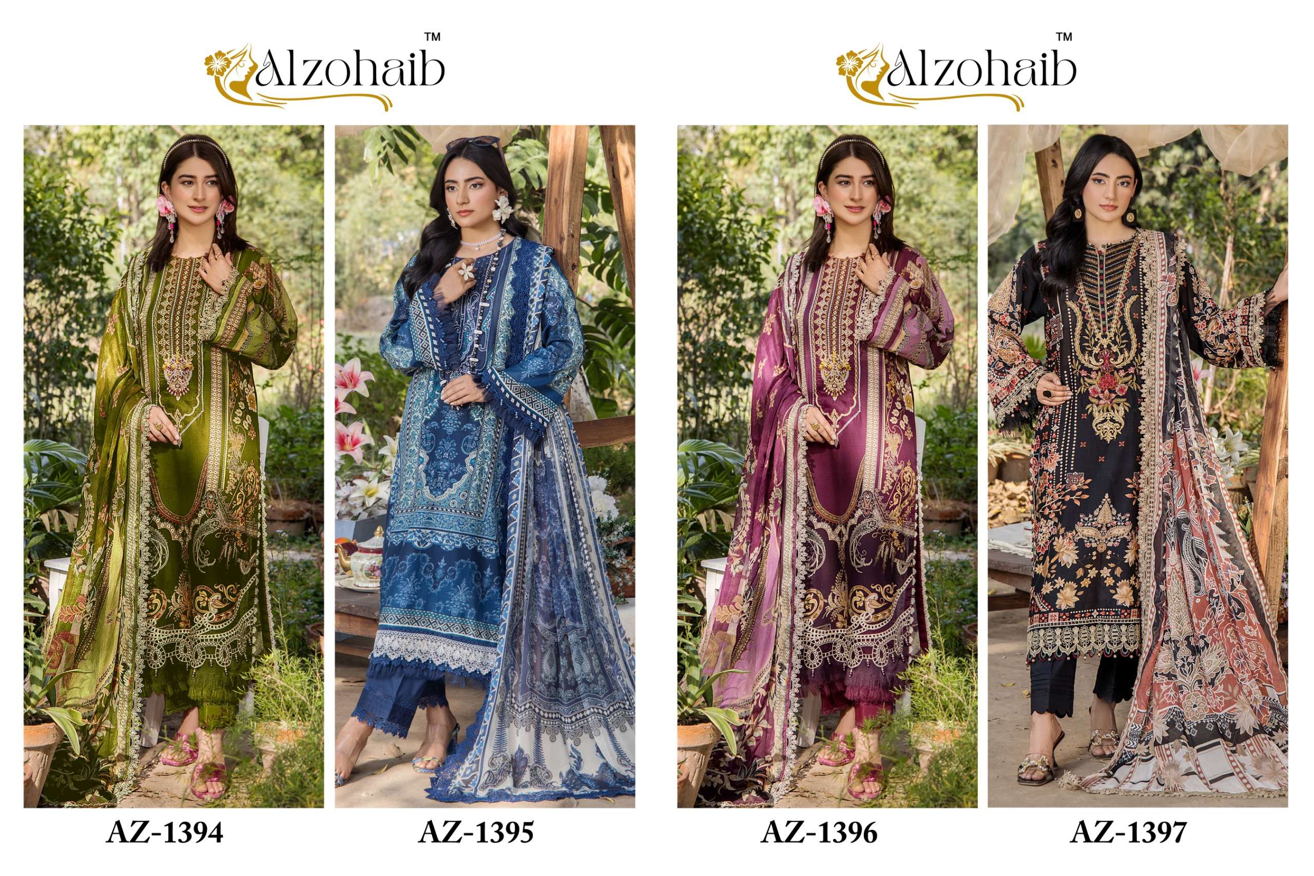 AL ZOHAIB DESIGN NO - 1394-1395-1396-1397 PURE COTTON HEAVY PATCH WORK PAKISTANI SUIT