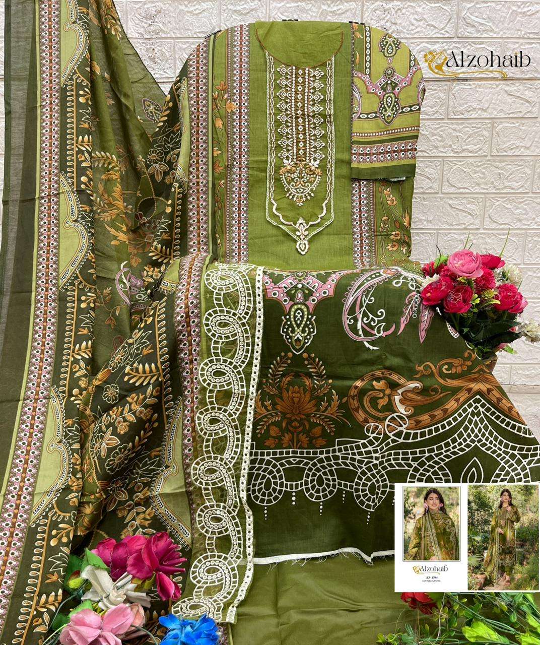 AL ZOHAIB DESIGN NO - 1394-1395-1396-1397 PURE COTTON HEAVY PATCH WORK PAKISTANI SUIT