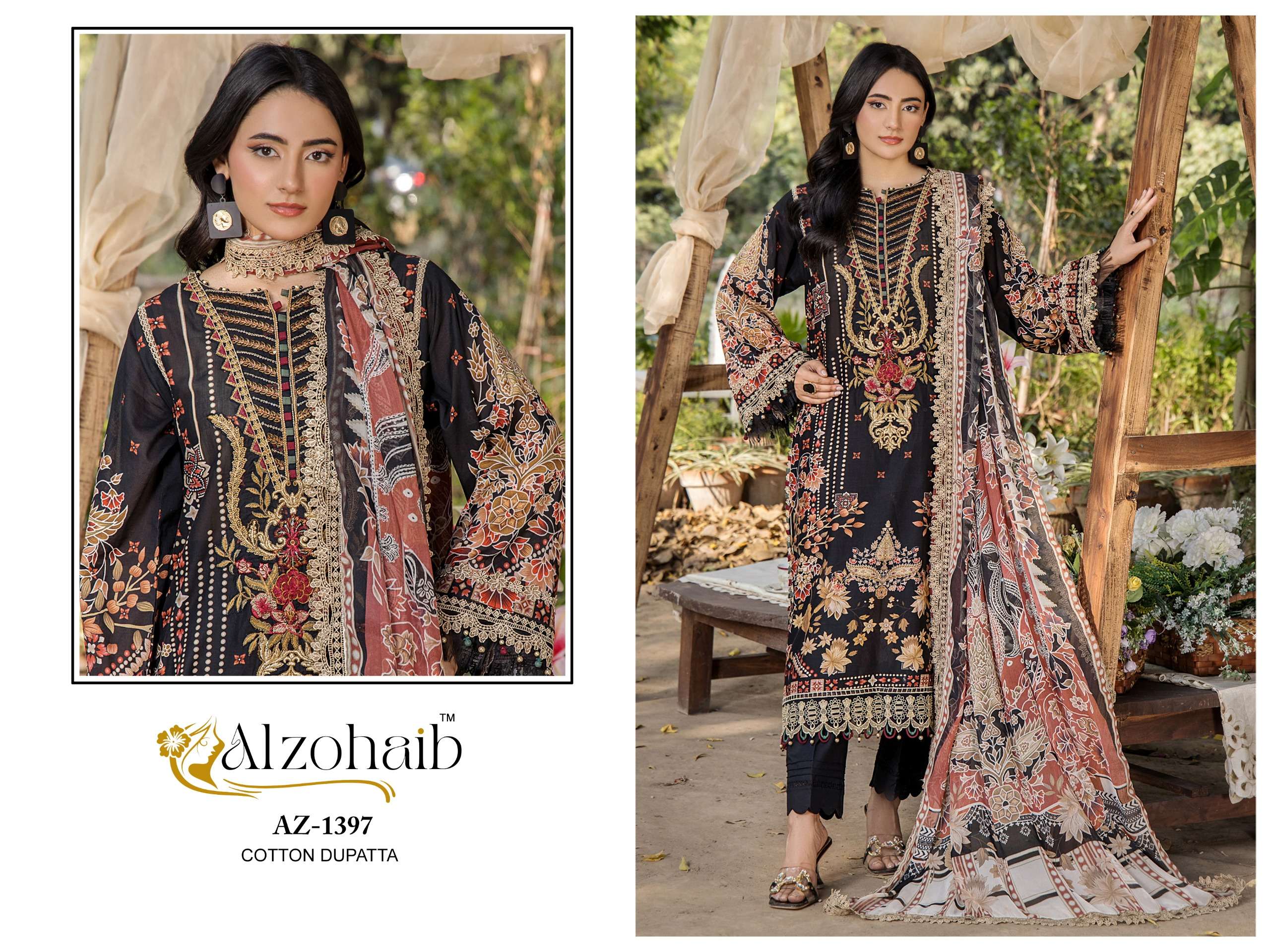 AL ZOHAIB DESIGN NO - 1394-1395-1396-1397 PURE COTTON HEAVY PATCH WORK PAKISTANI SUIT