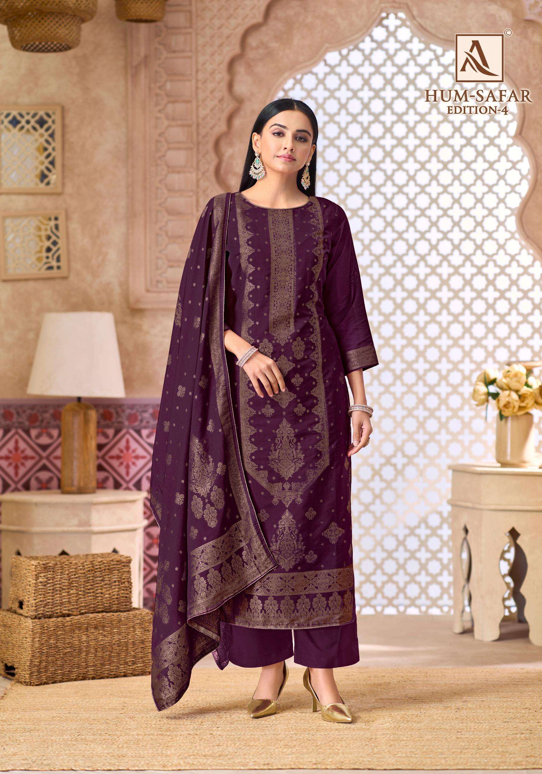 ALOK SUITS HUMSAFAR EDITION 4 VISCOSE JACQUARD DESIGNER WORK LADIES SUIT