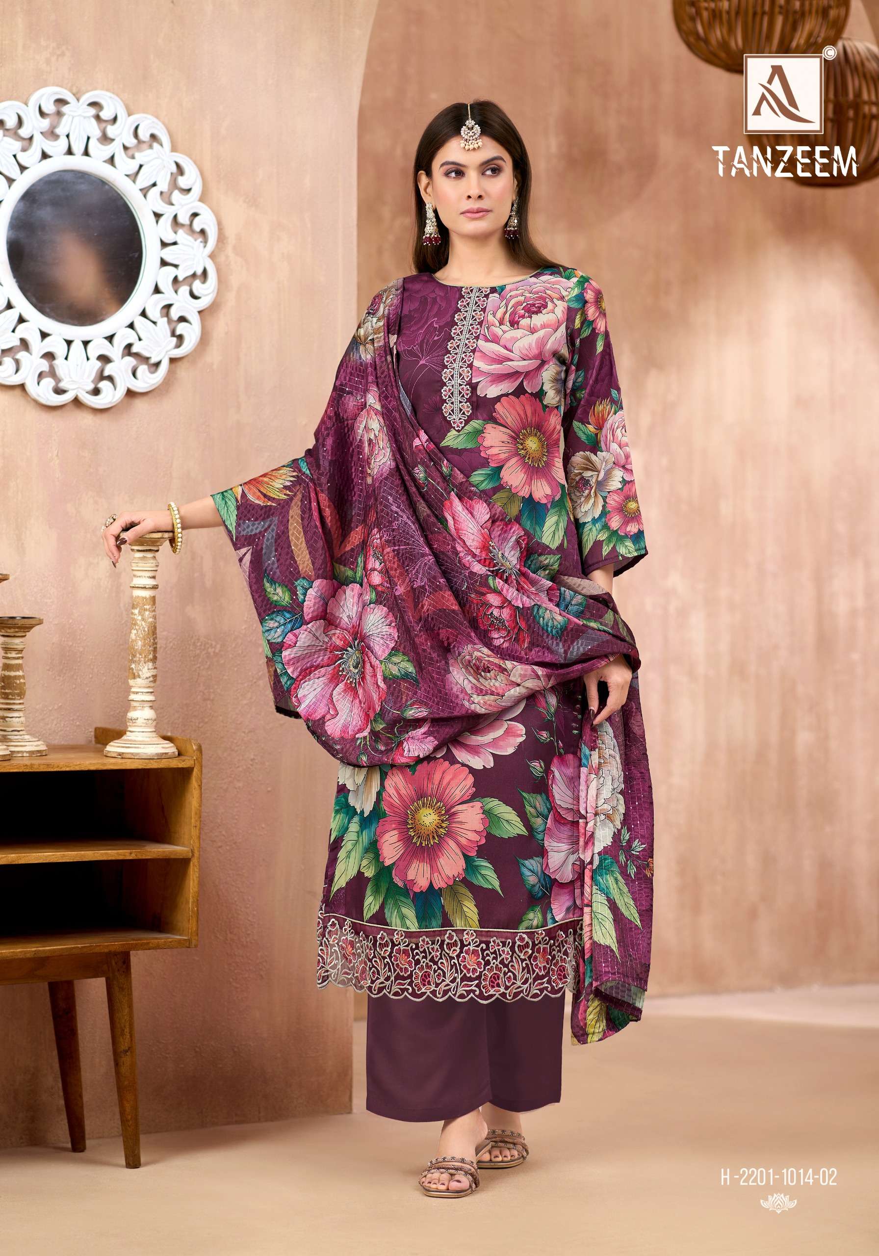 ALOK SUITS TANZEEM JAM COTTON DIGITAL PRINT WITH FANCY EMBROIDERY WORK SUIT