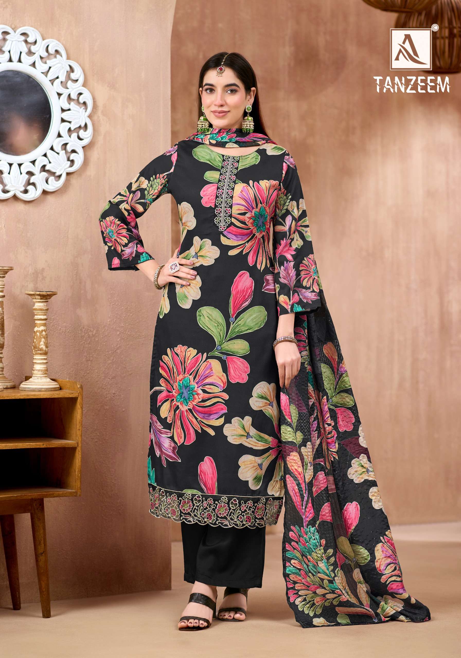 ALOK SUITS TANZEEM JAM COTTON DIGITAL PRINT WITH FANCY EMBROIDERY WORK SUIT