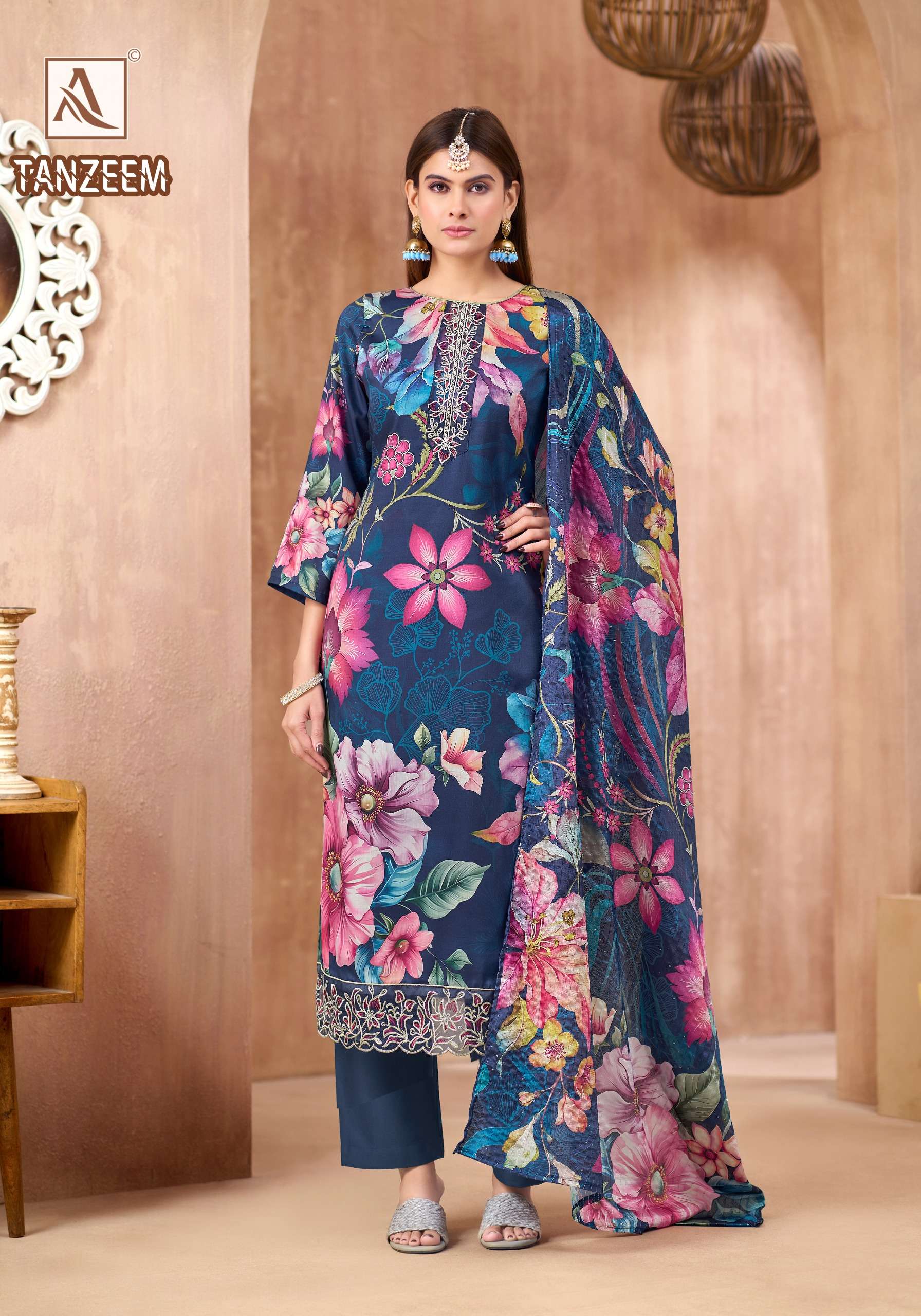 ALOK SUITS TANZEEM JAM COTTON DIGITAL PRINT WITH FANCY EMBROIDERY WORK SUIT