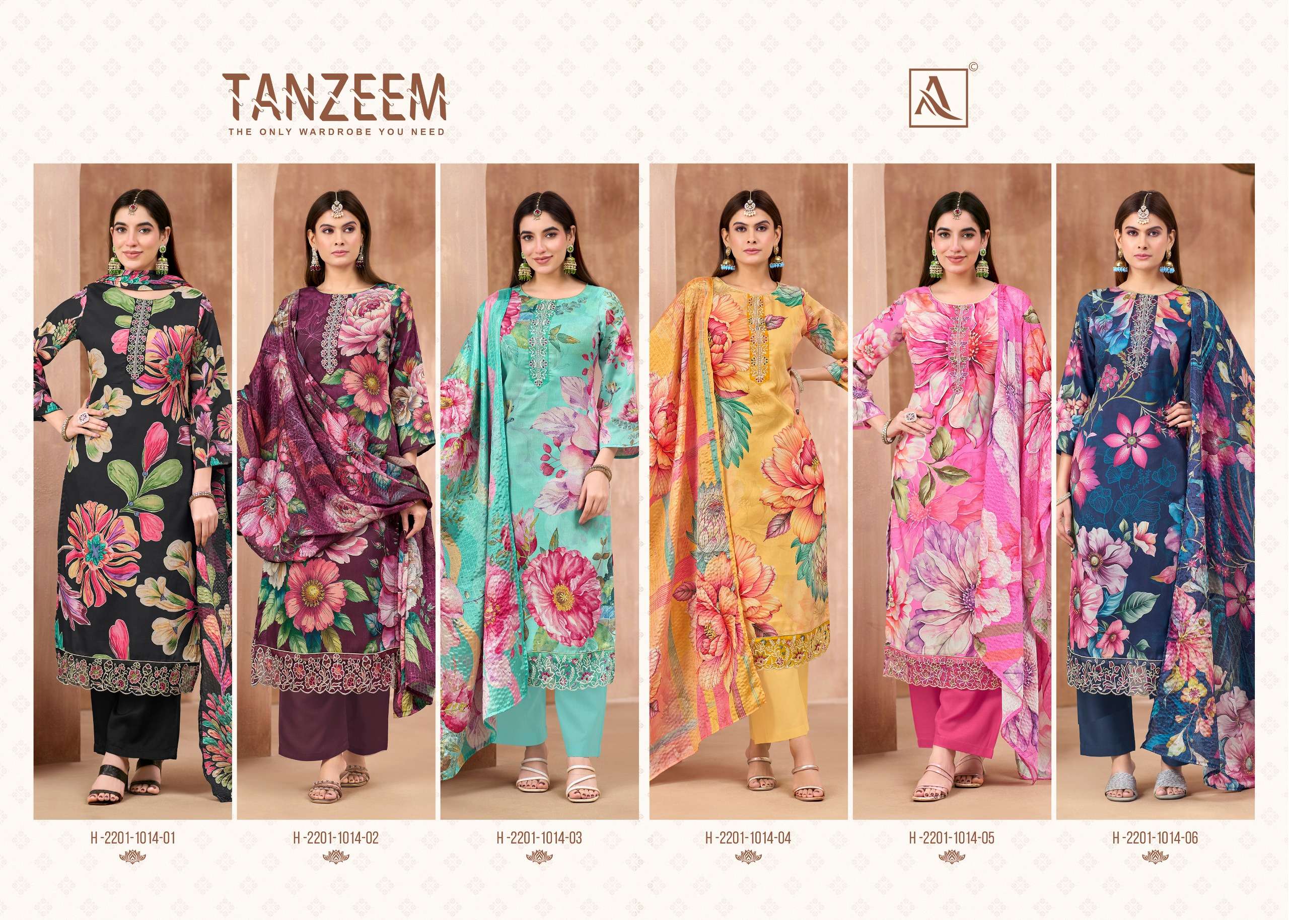 ALOK SUITS TANZEEM JAM COTTON DIGITAL PRINT WITH FANCY EMBROIDERY WORK SUIT