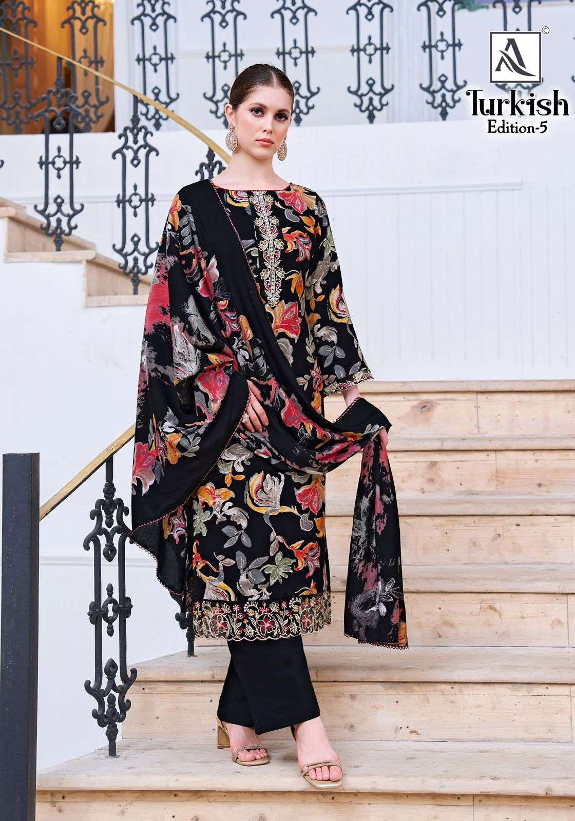 ALOK SUITS TURKISH EDITION 5 VISCOSE RAYON PRINT WITH FANCY WORK SUIT
