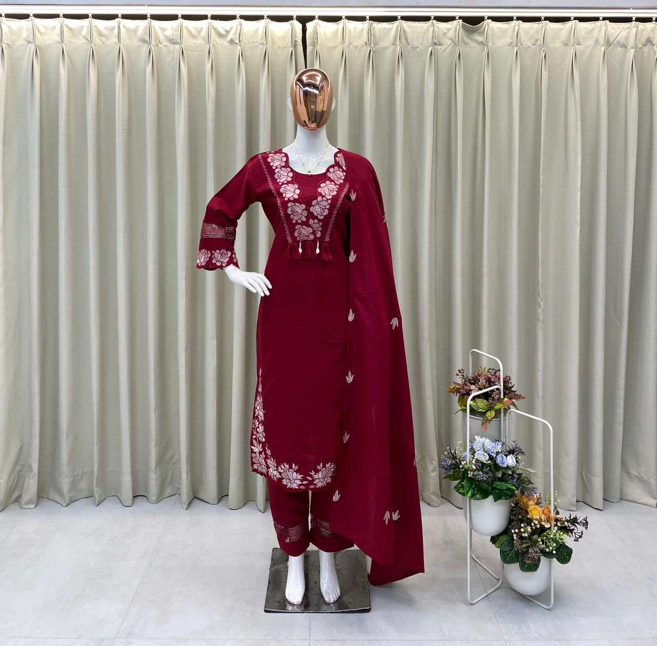 BE 385 COTTON FANCY DESIGNER WORK READY MADE LADIES SUIT