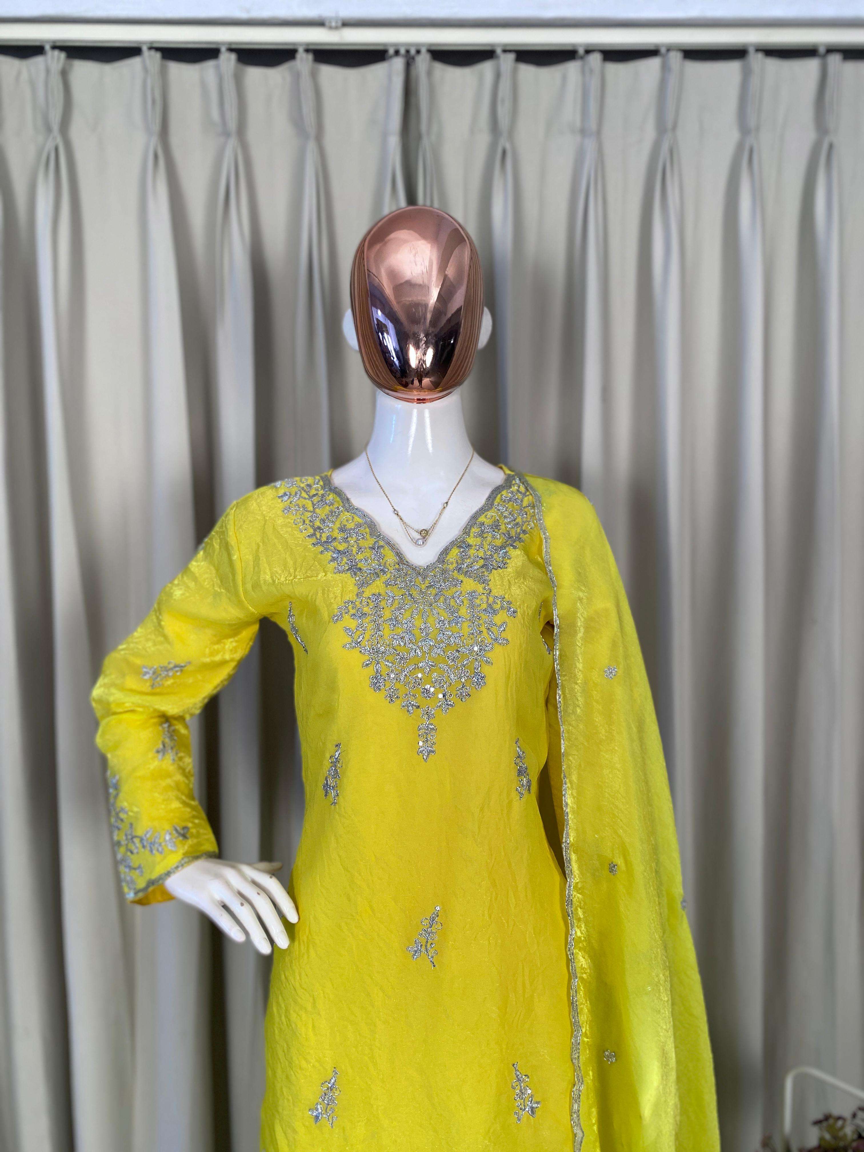 BE 437 SILK WITH SEQUENCE DESIGNER WORK KURTA PLAZZO WITH DUPATTA