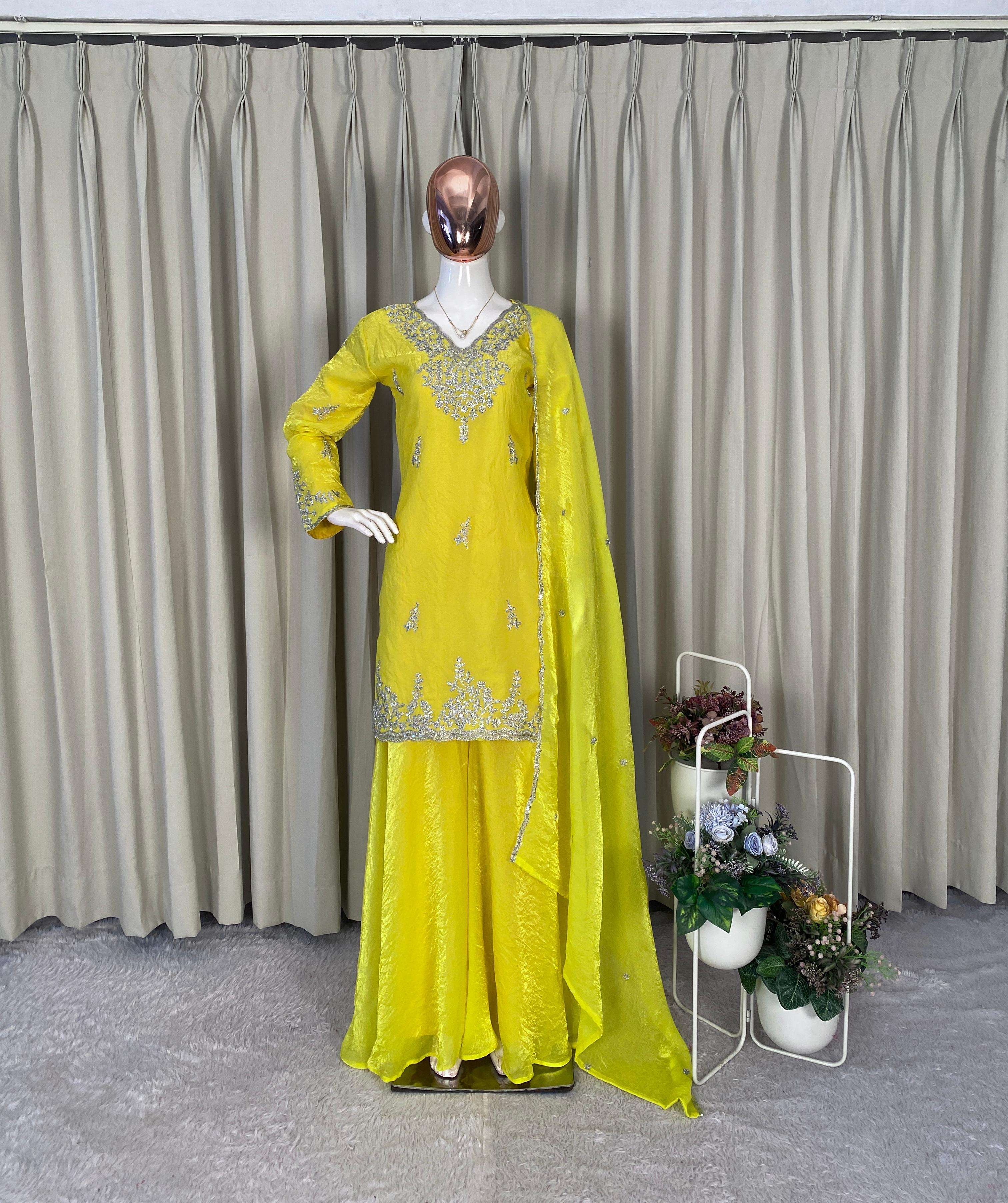BE 437 SILK WITH SEQUENCE DESIGNER WORK KURTA PLAZZO WITH DUPATTA
