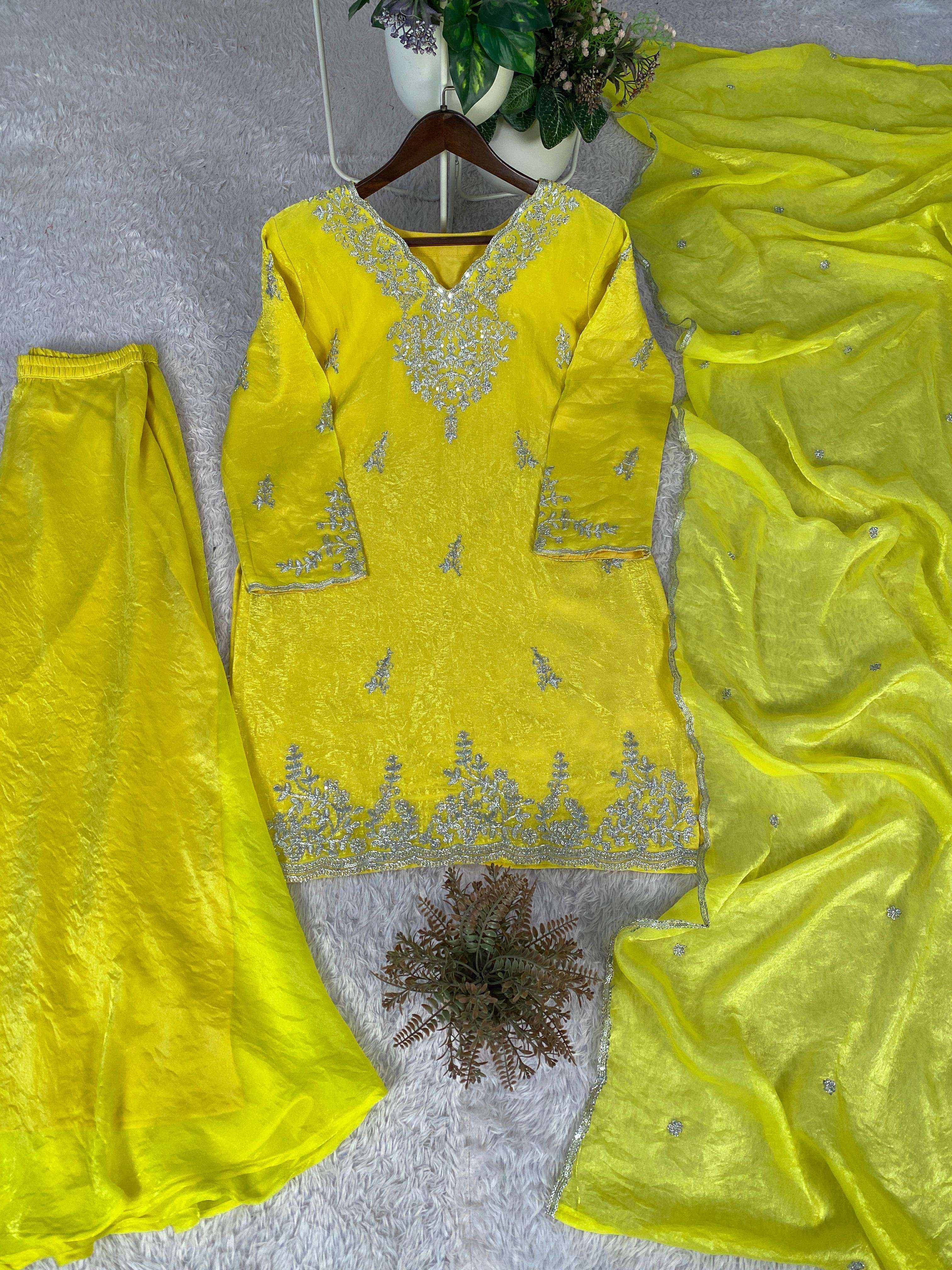 BE 437 SILK WITH SEQUENCE DESIGNER WORK KURTA PLAZZO WITH DUPATTA