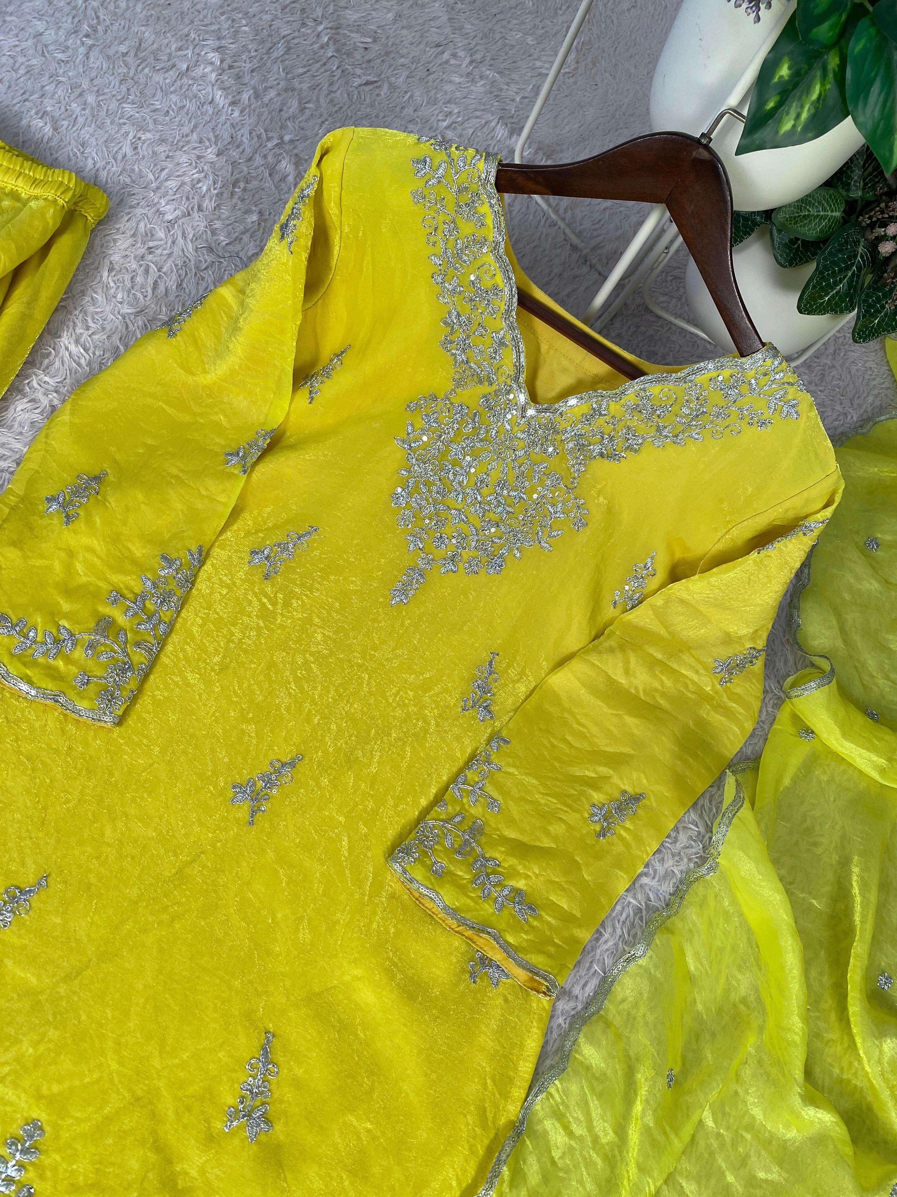 BE 437 SILK WITH SEQUENCE DESIGNER WORK KURTA PLAZZO WITH DUPATTA