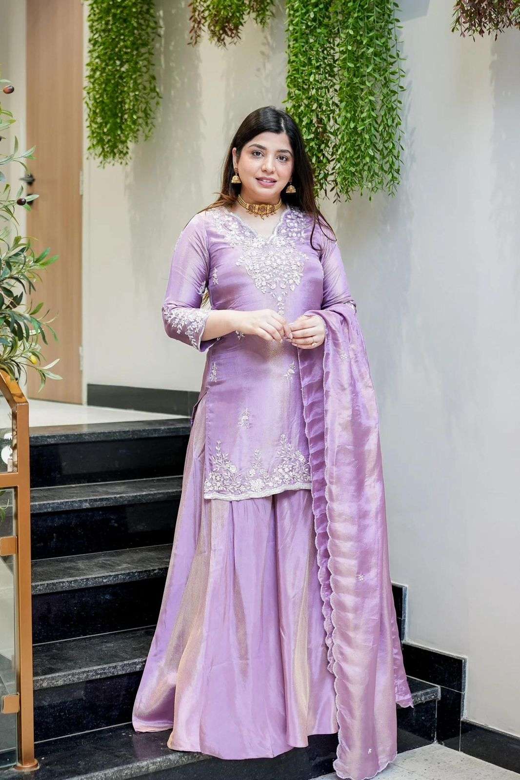 BE 437 SILK WITH SEQUENCE DESIGNER WORK KURTA PLAZZO WITH DUPATTA